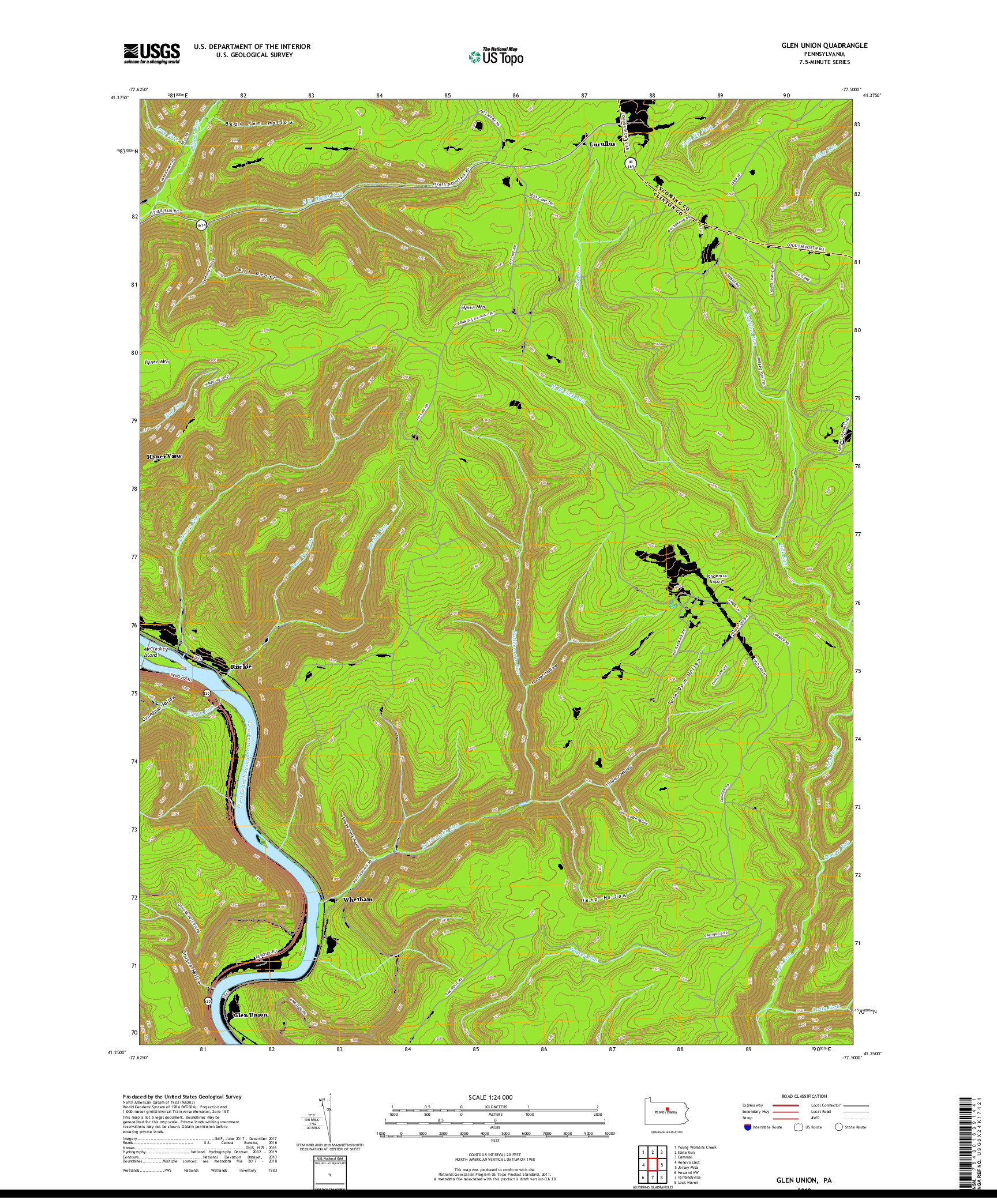 USGS US TOPO 7.5-MINUTE MAP FOR GLEN UNION, PA 2019