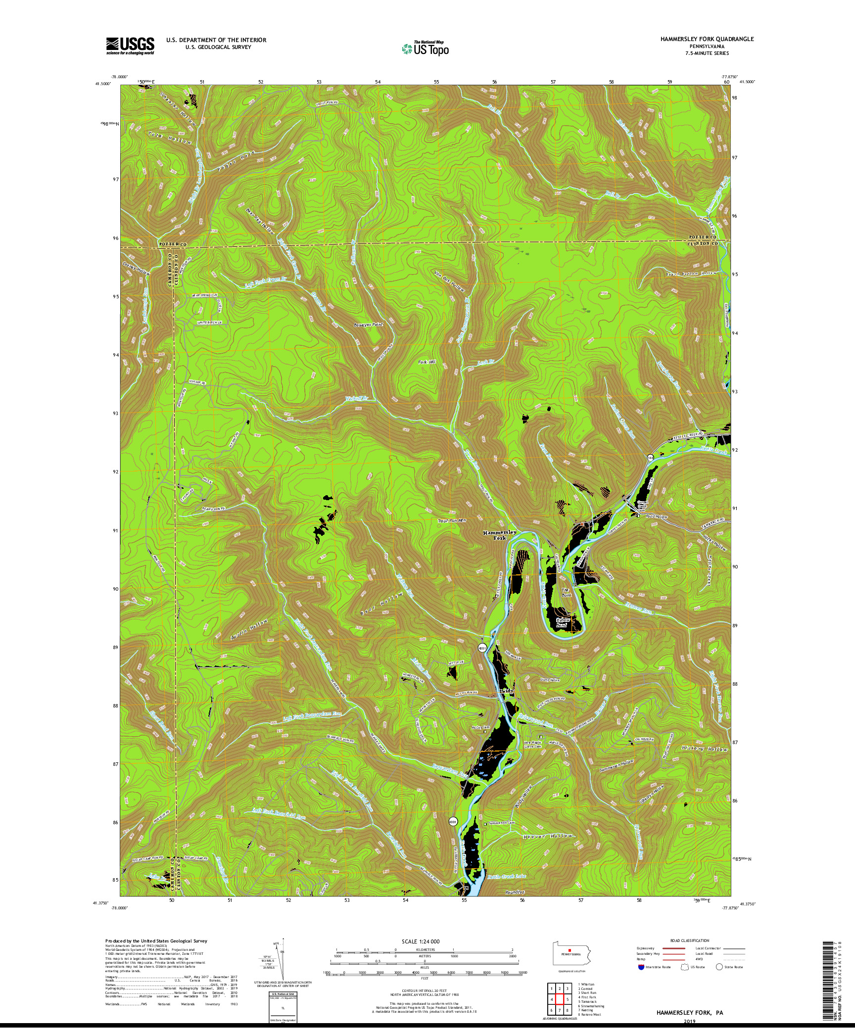 USGS US TOPO 7.5-MINUTE MAP FOR HAMMERSLEY FORK, PA 2019