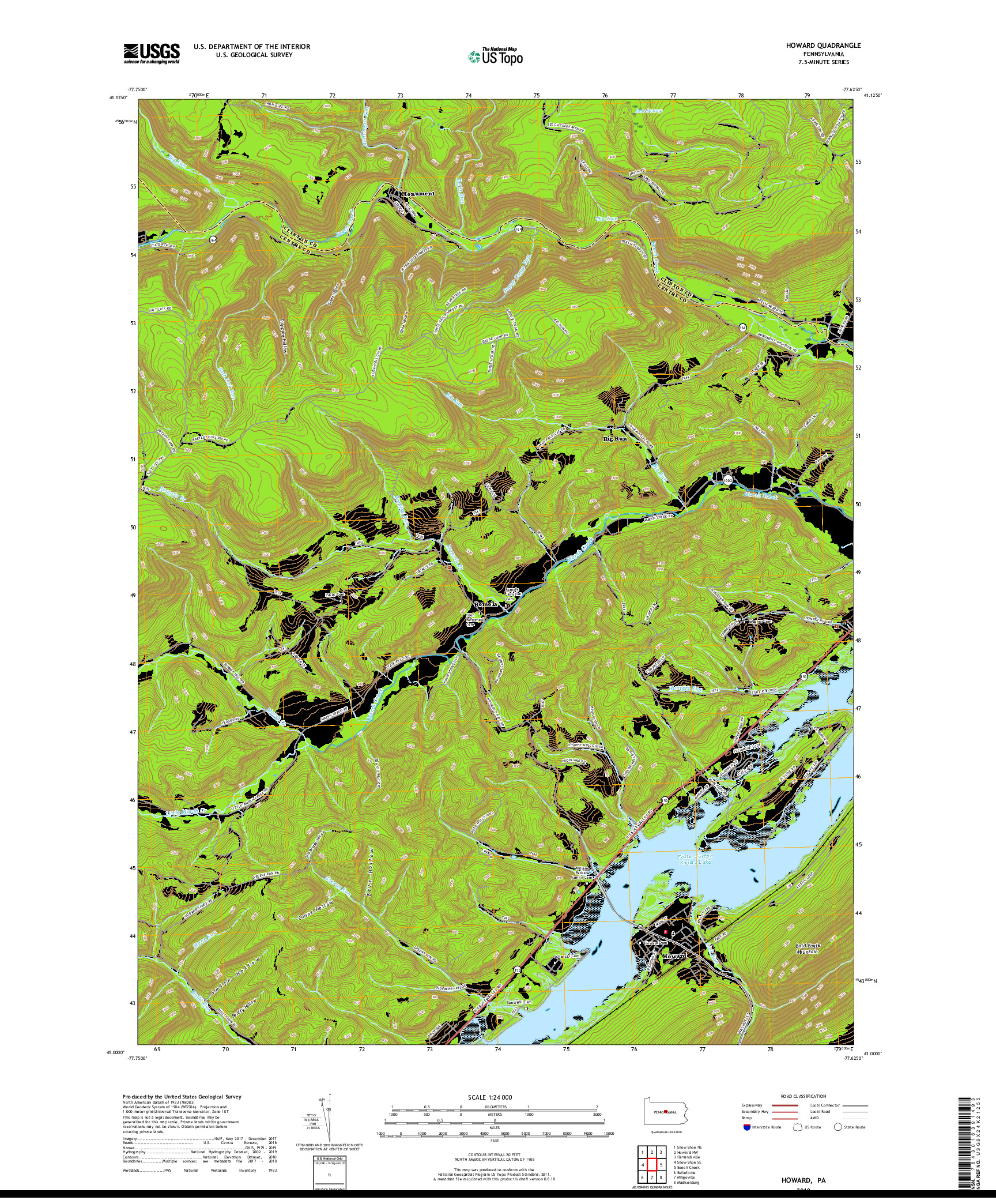 USGS US TOPO 7.5-MINUTE MAP FOR HOWARD, PA 2019
