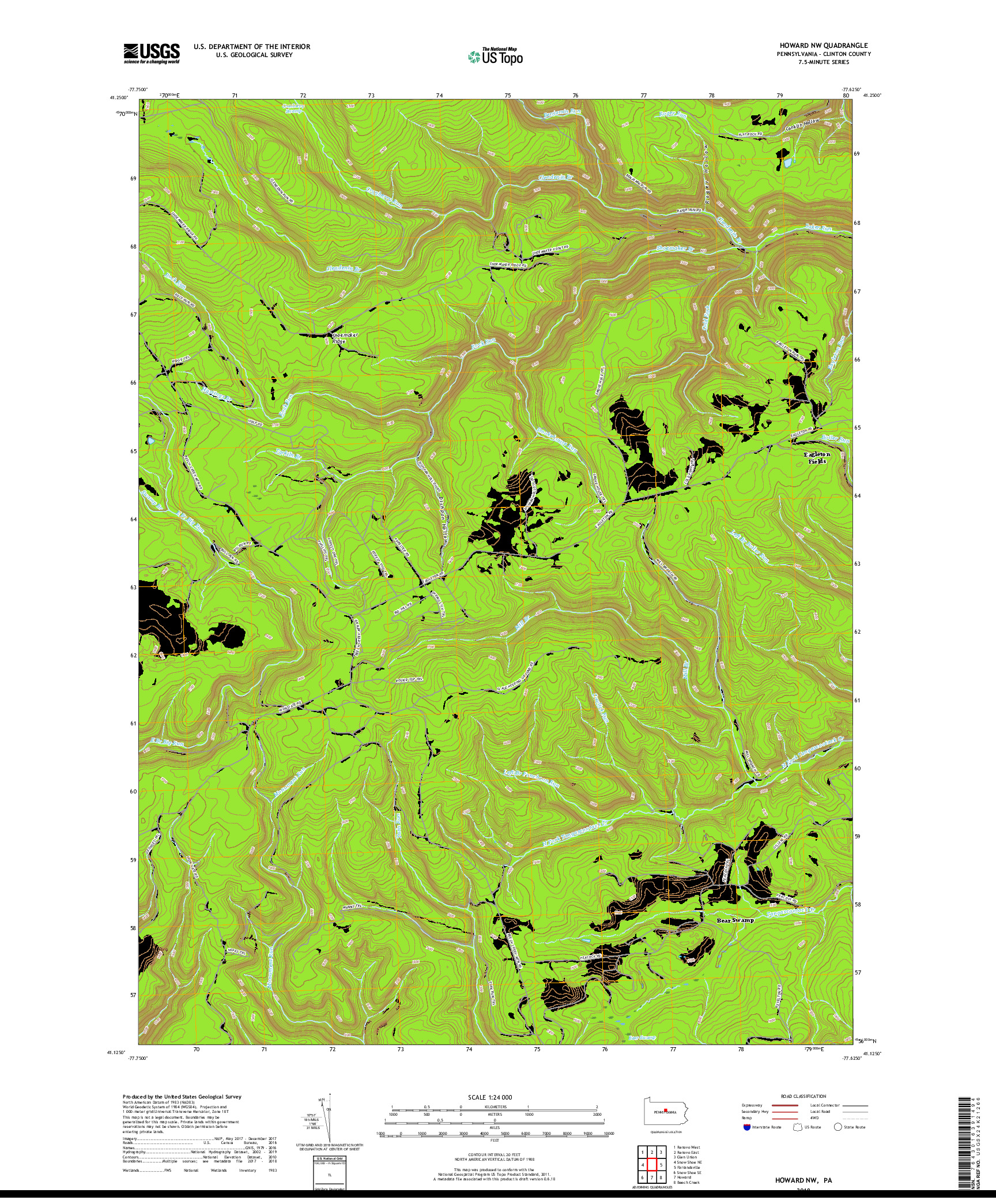 USGS US TOPO 7.5-MINUTE MAP FOR HOWARD NW, PA 2019