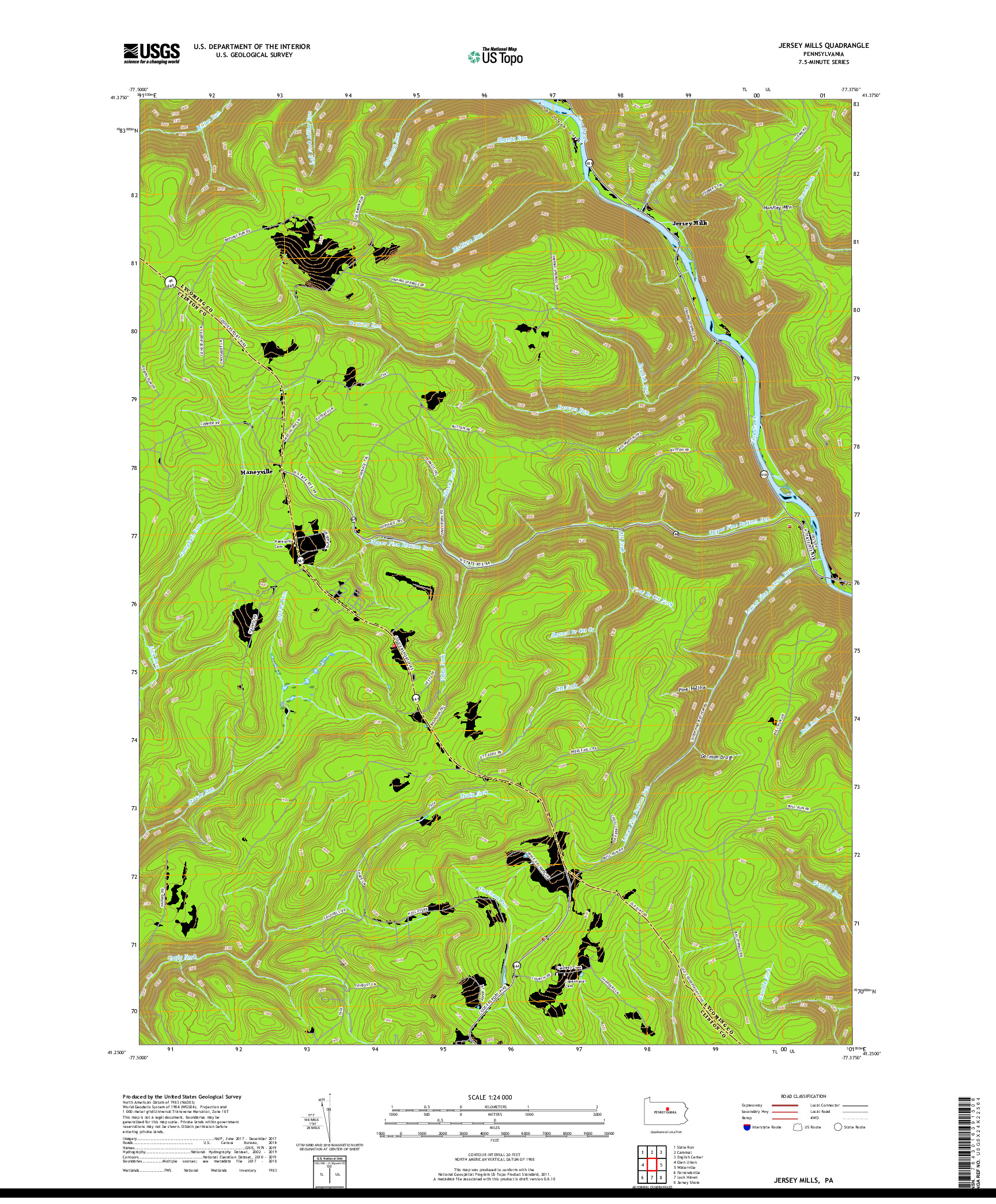 USGS US TOPO 7.5-MINUTE MAP FOR JERSEY MILLS, PA 2019