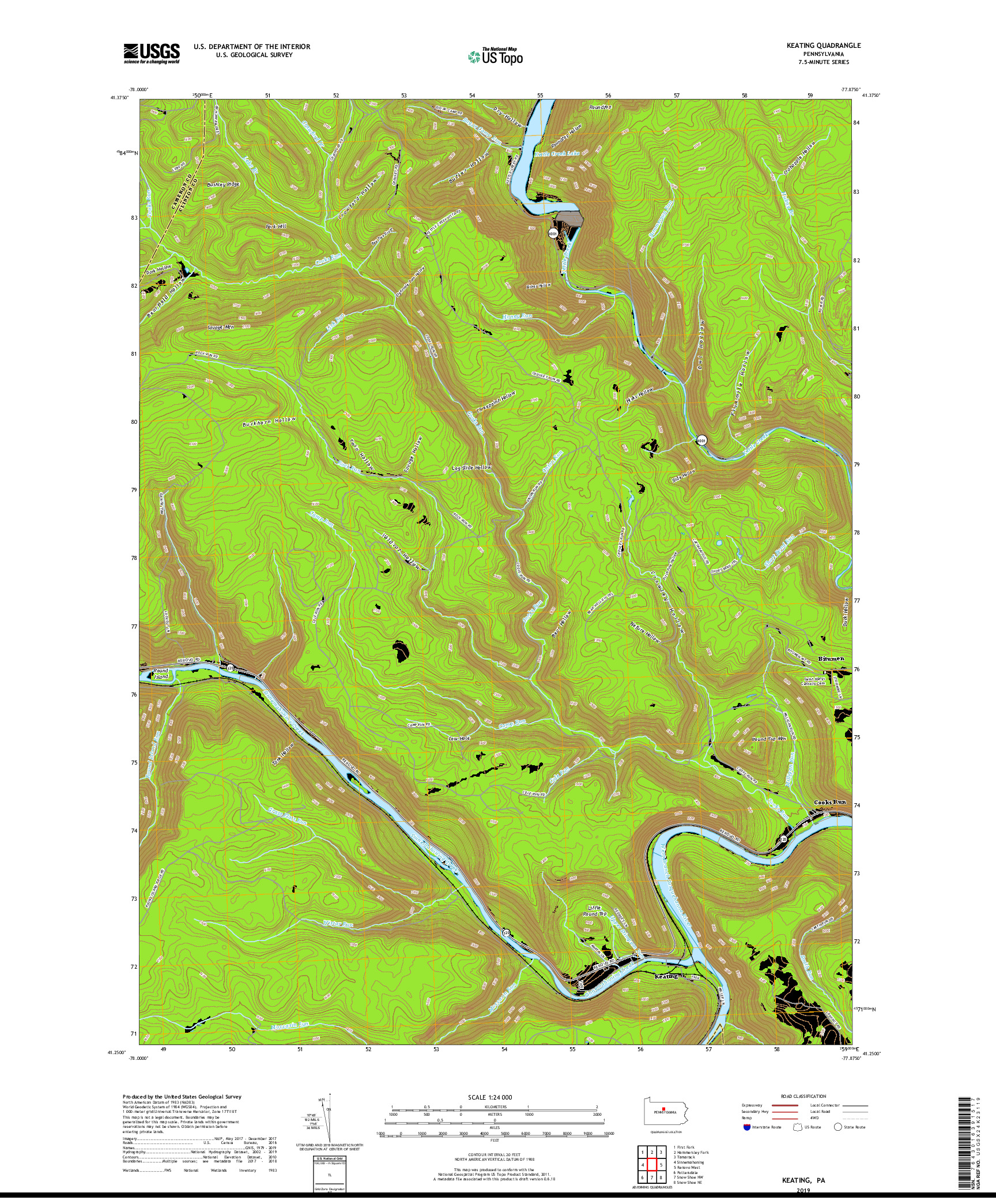 USGS US TOPO 7.5-MINUTE MAP FOR KEATING, PA 2019