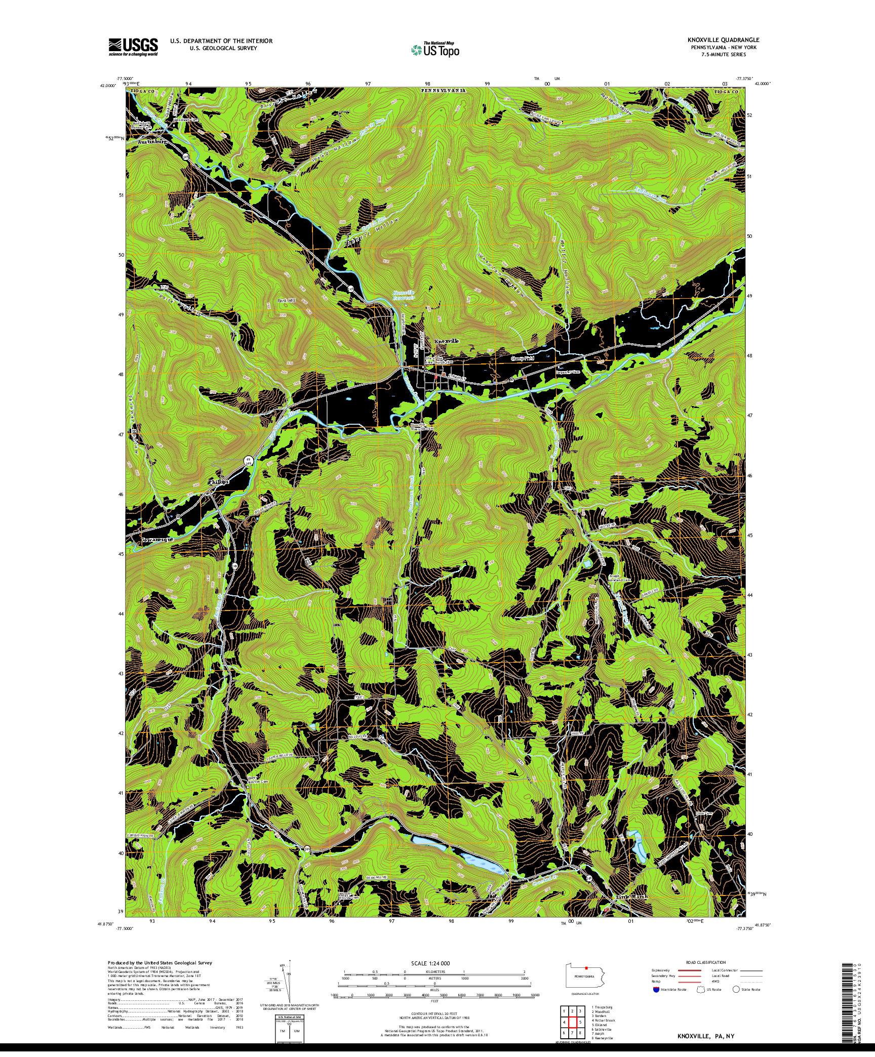 USGS US TOPO 7.5-MINUTE MAP FOR KNOXVILLE, PA,NY 2019