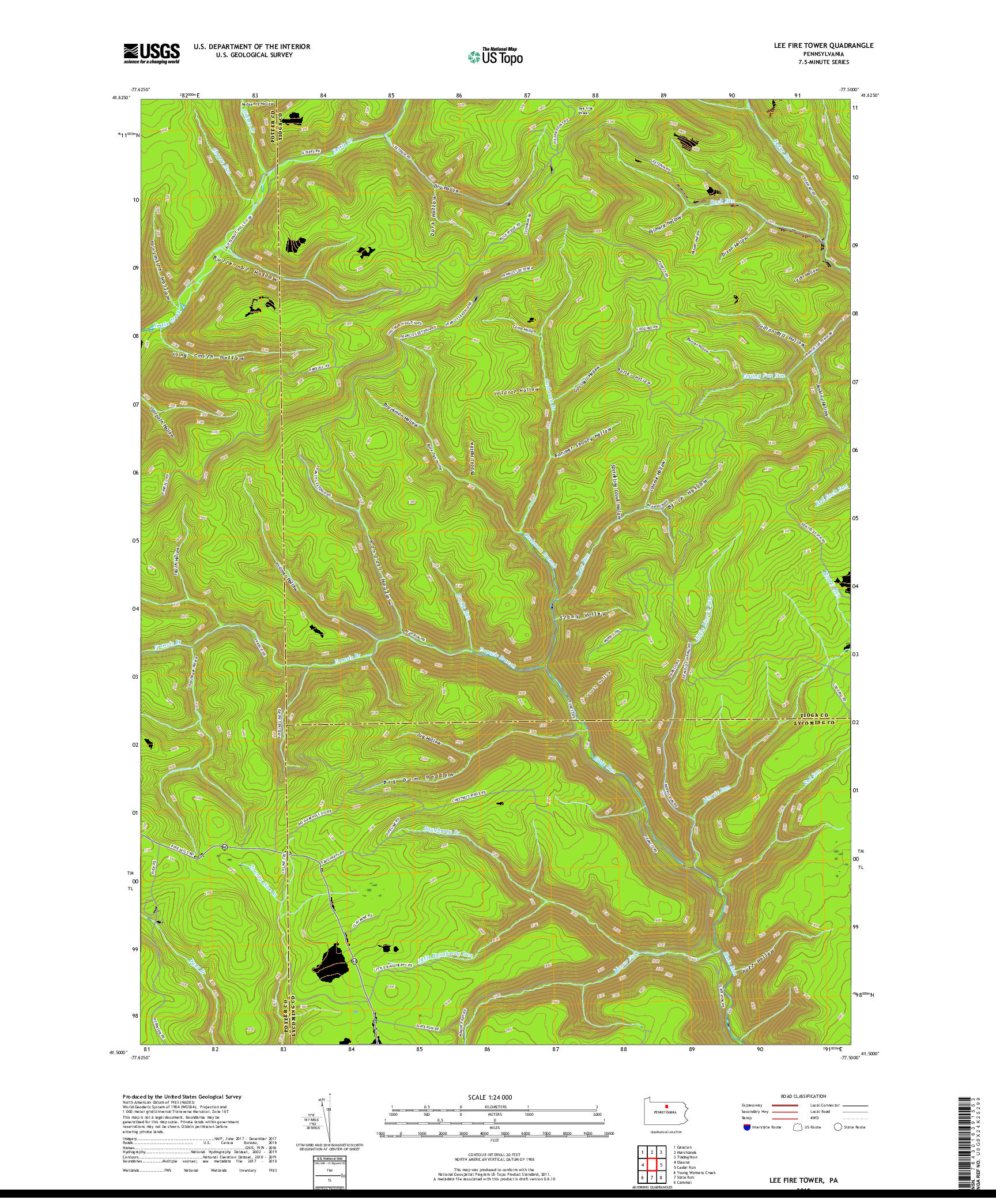 USGS US TOPO 7.5-MINUTE MAP FOR LEE FIRE TOWER, PA 2019