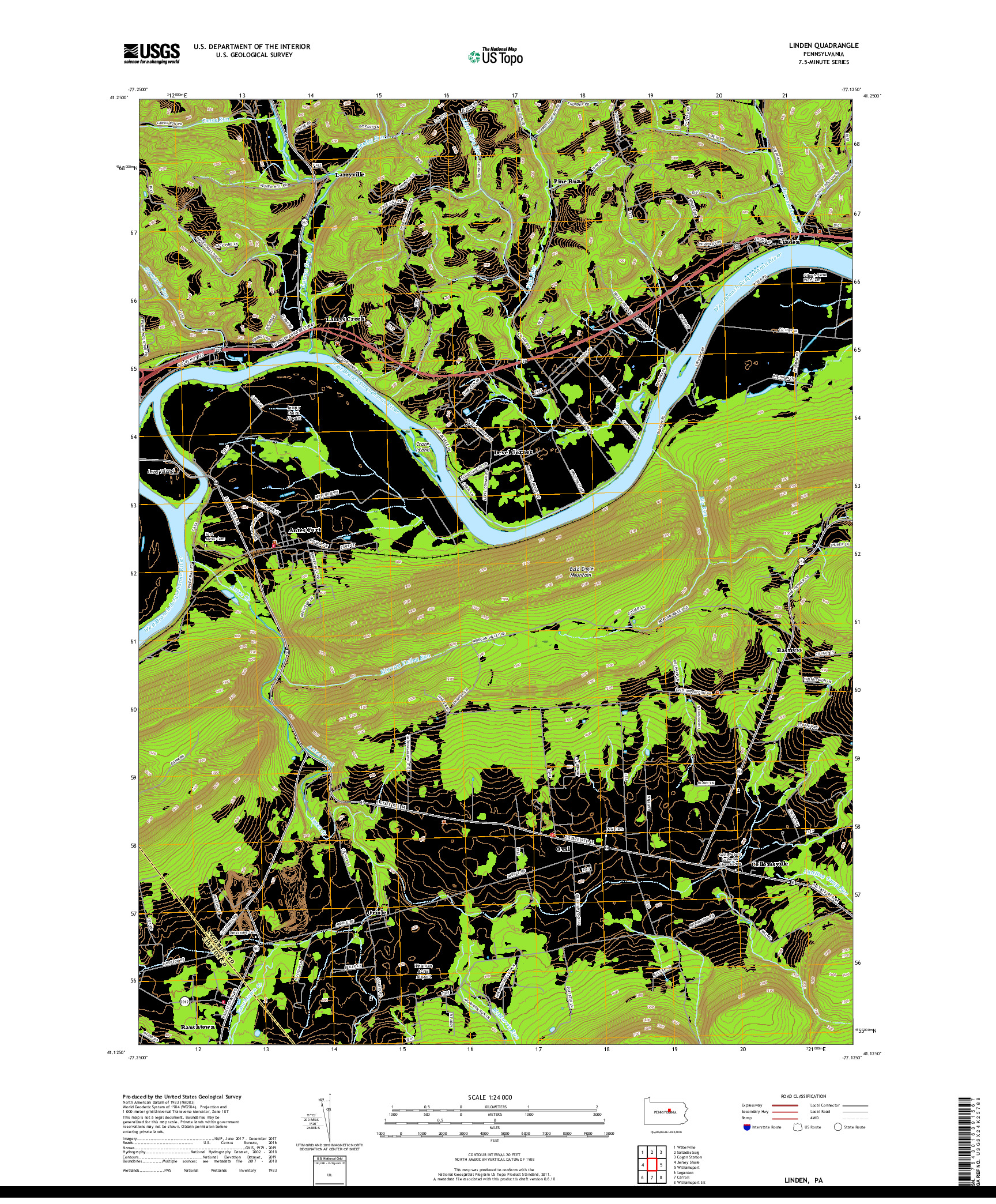 USGS US TOPO 7.5-MINUTE MAP FOR LINDEN, PA 2019