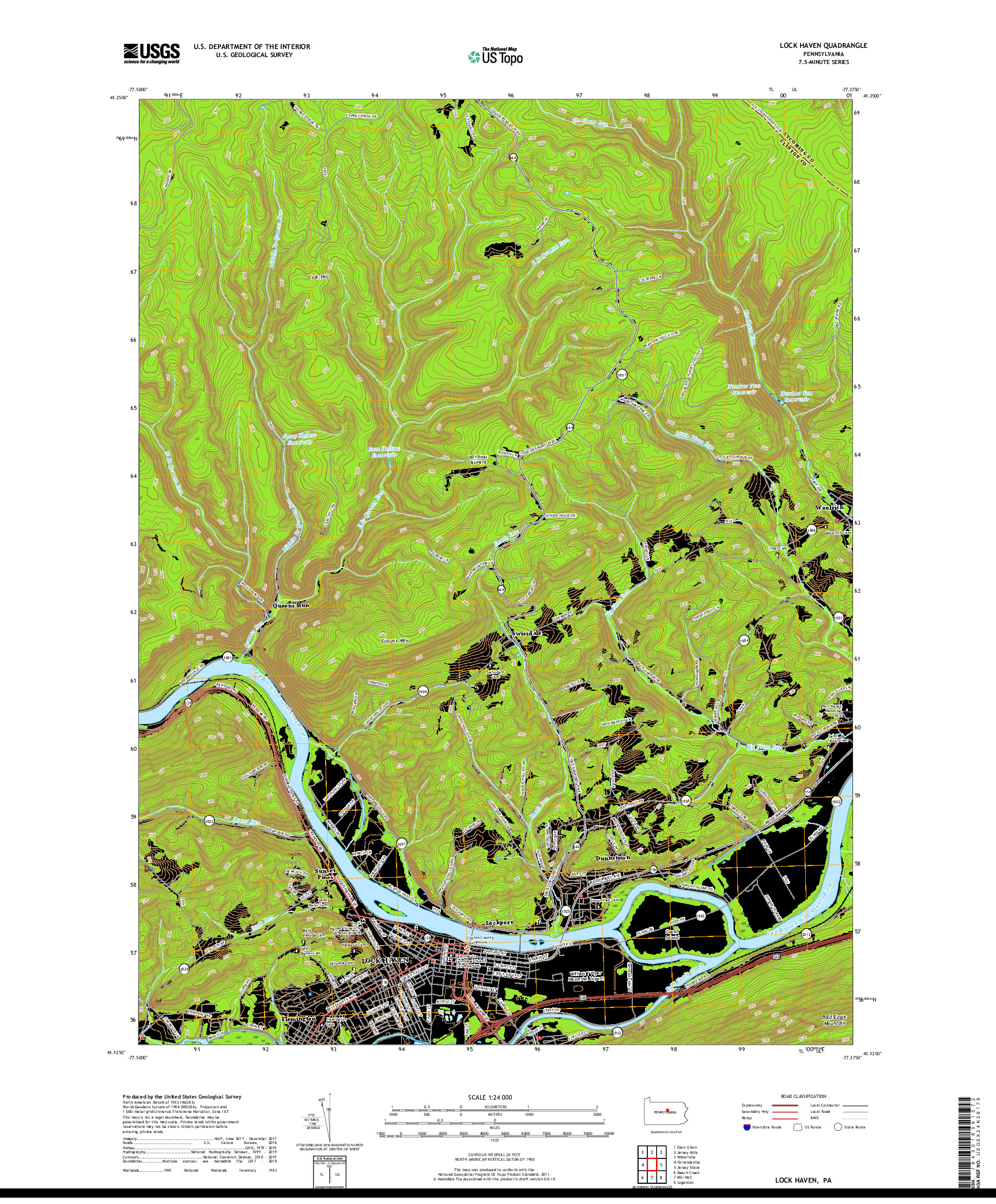 USGS US TOPO 7.5-MINUTE MAP FOR LOCK HAVEN, PA 2019