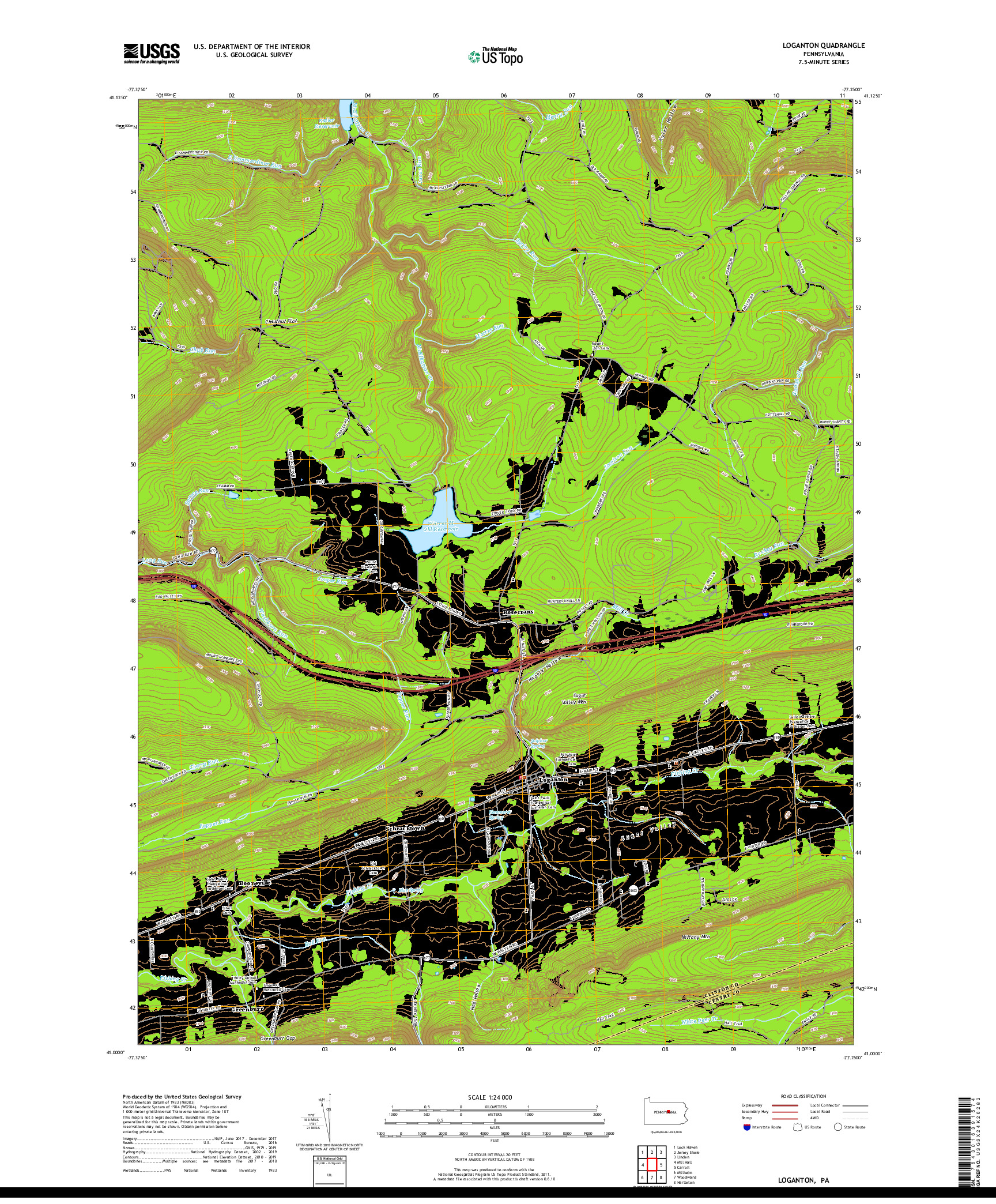 USGS US TOPO 7.5-MINUTE MAP FOR LOGANTON, PA 2019