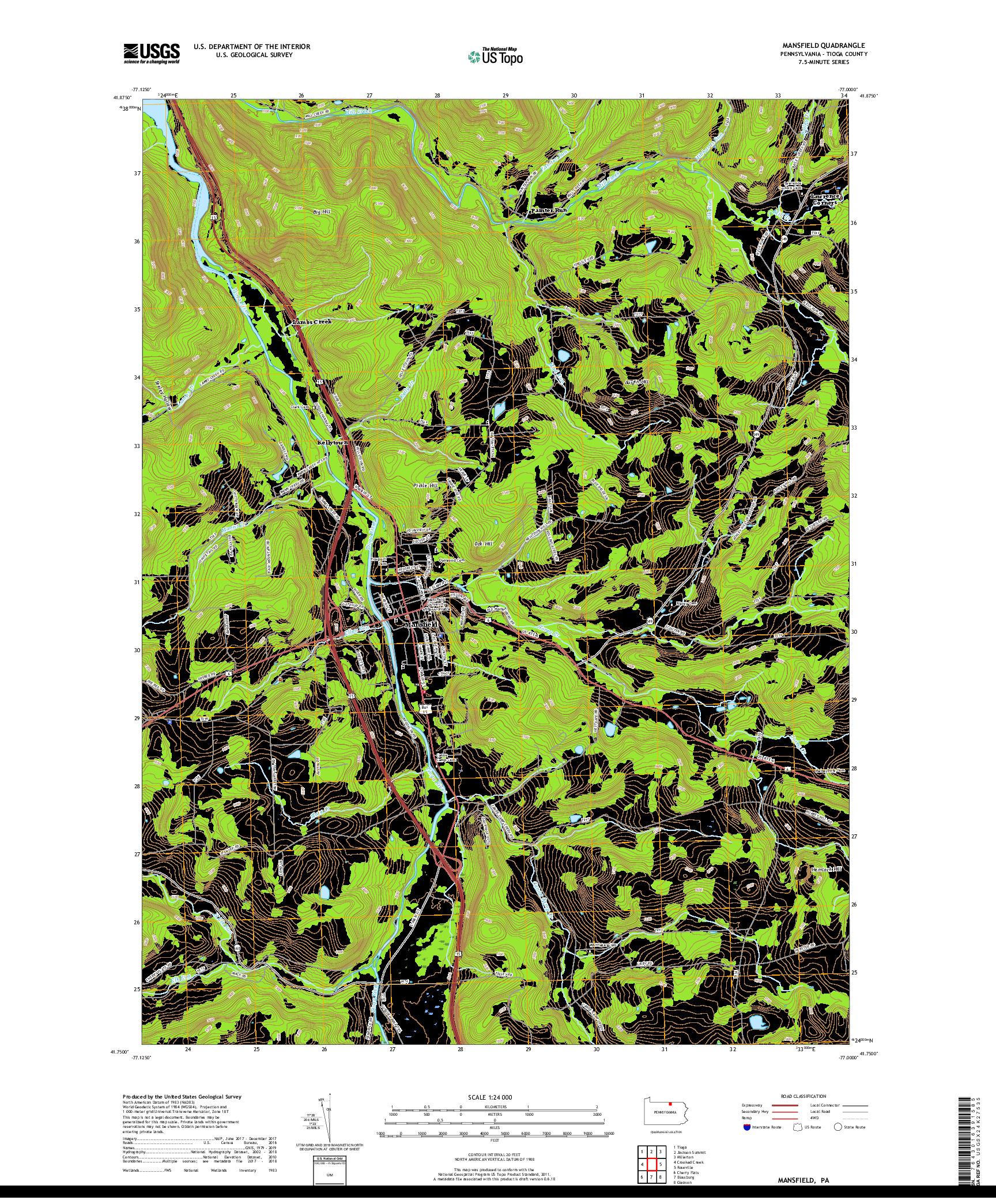 USGS US TOPO 7.5-MINUTE MAP FOR MANSFIELD, PA 2019