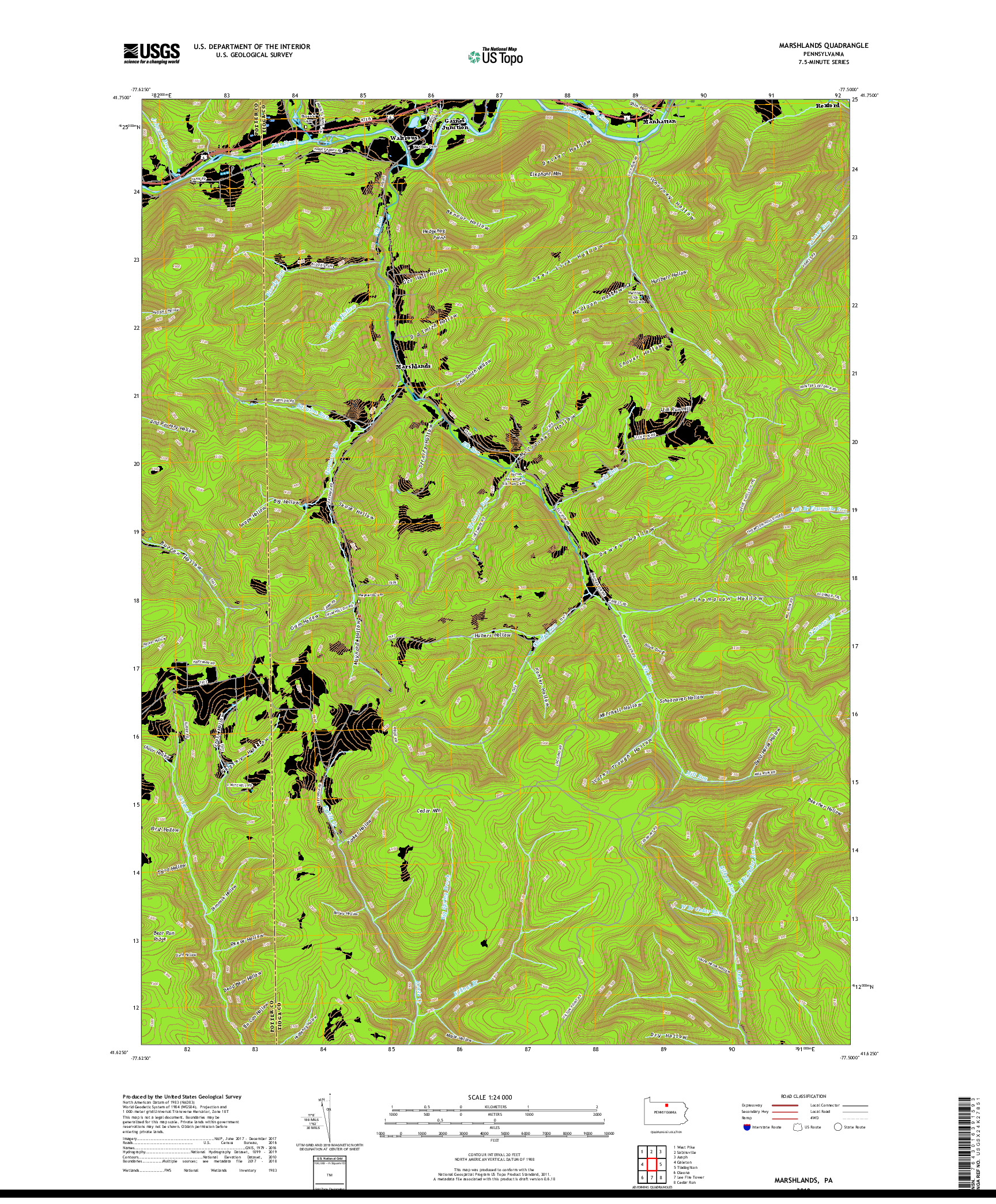 USGS US TOPO 7.5-MINUTE MAP FOR MARSHLANDS, PA 2019