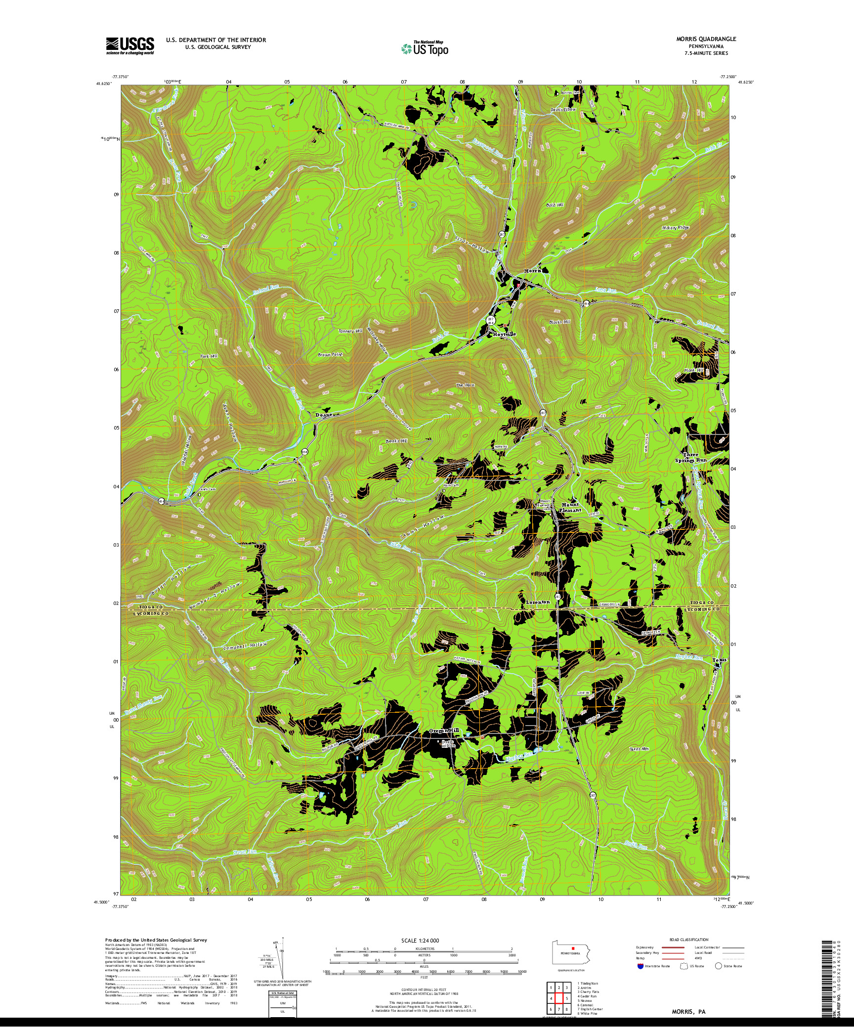 USGS US TOPO 7.5-MINUTE MAP FOR MORRIS, PA 2019
