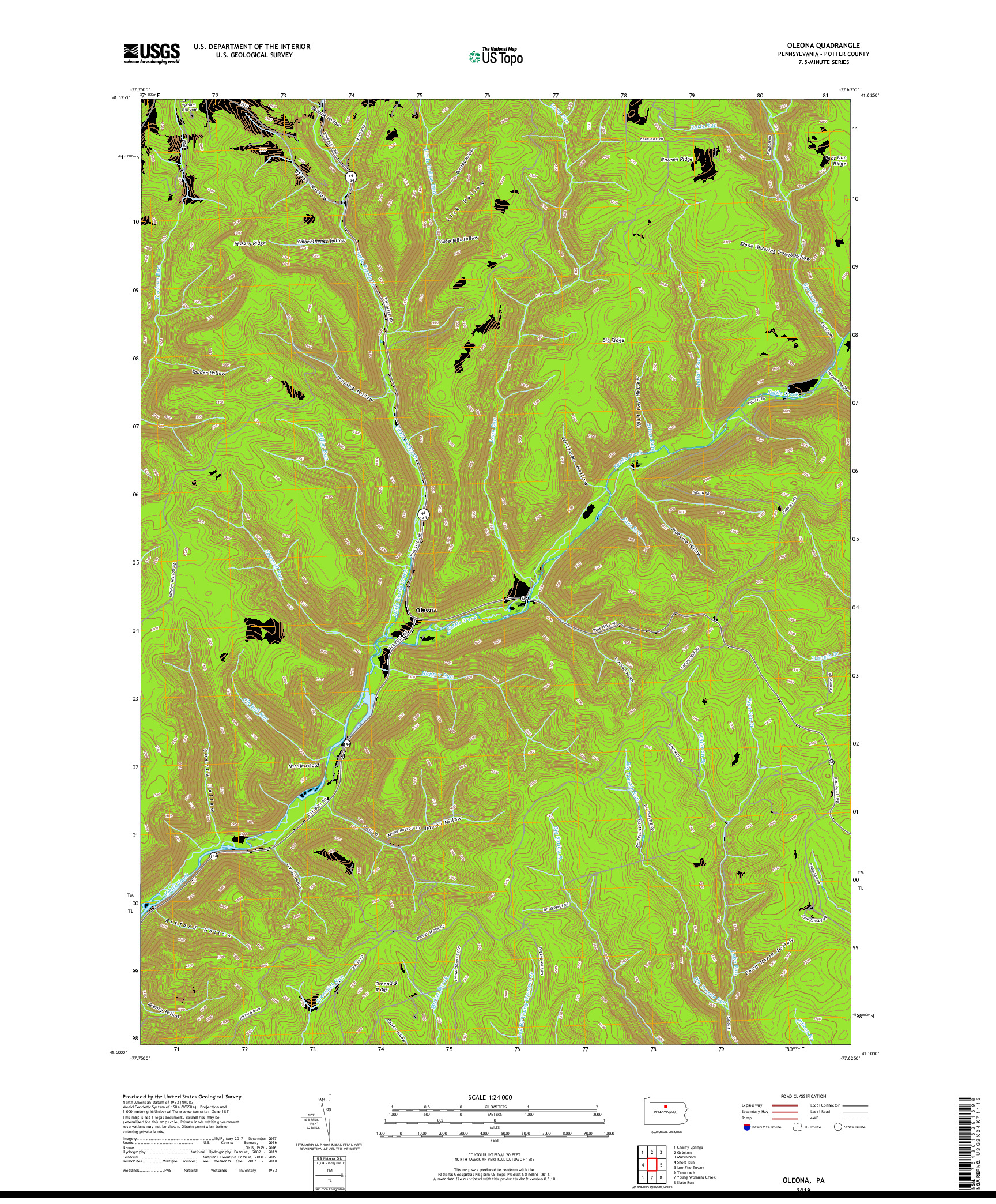 USGS US TOPO 7.5-MINUTE MAP FOR OLEONA, PA 2019