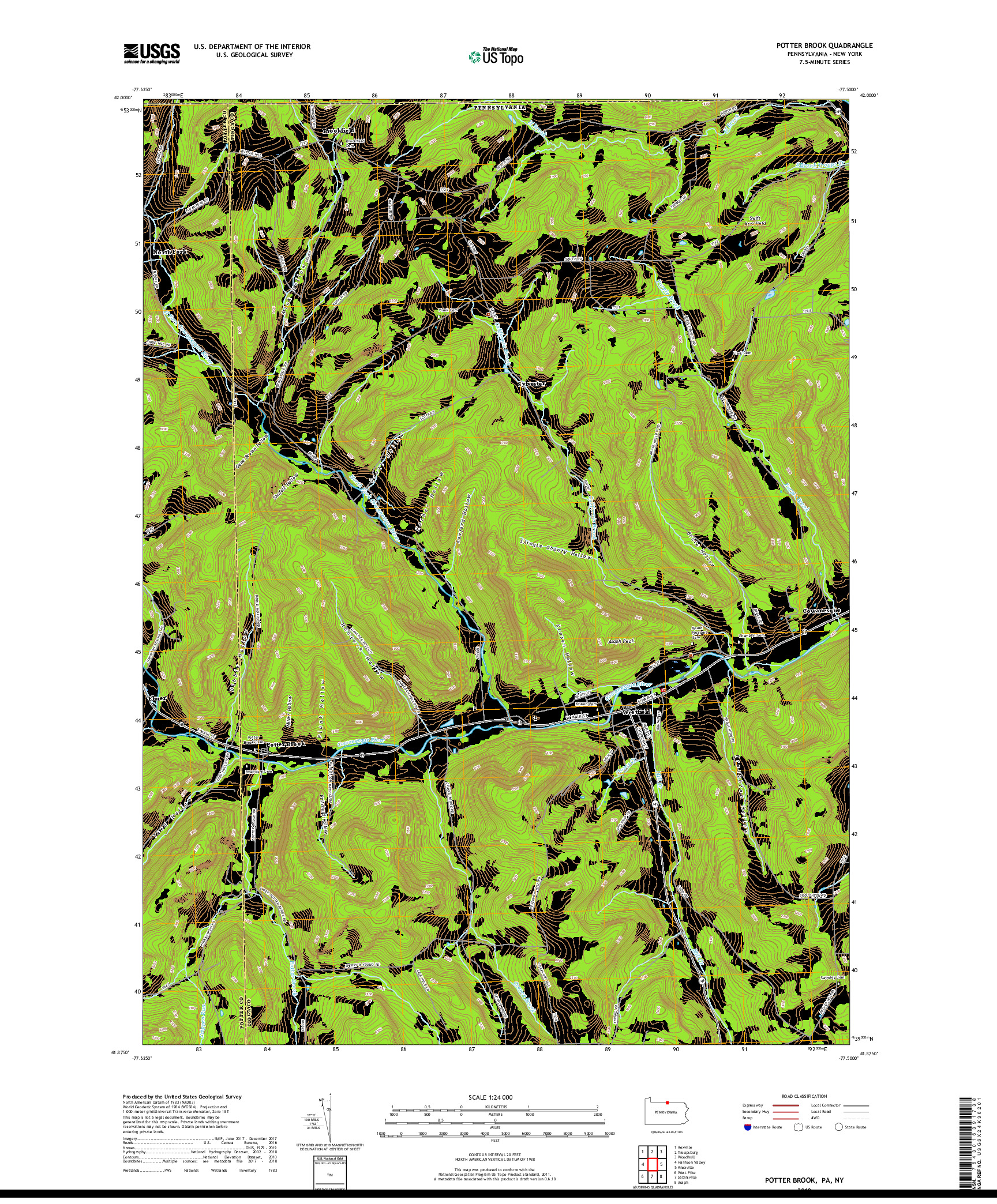 USGS US TOPO 7.5-MINUTE MAP FOR POTTER BROOK, PA,NY 2019