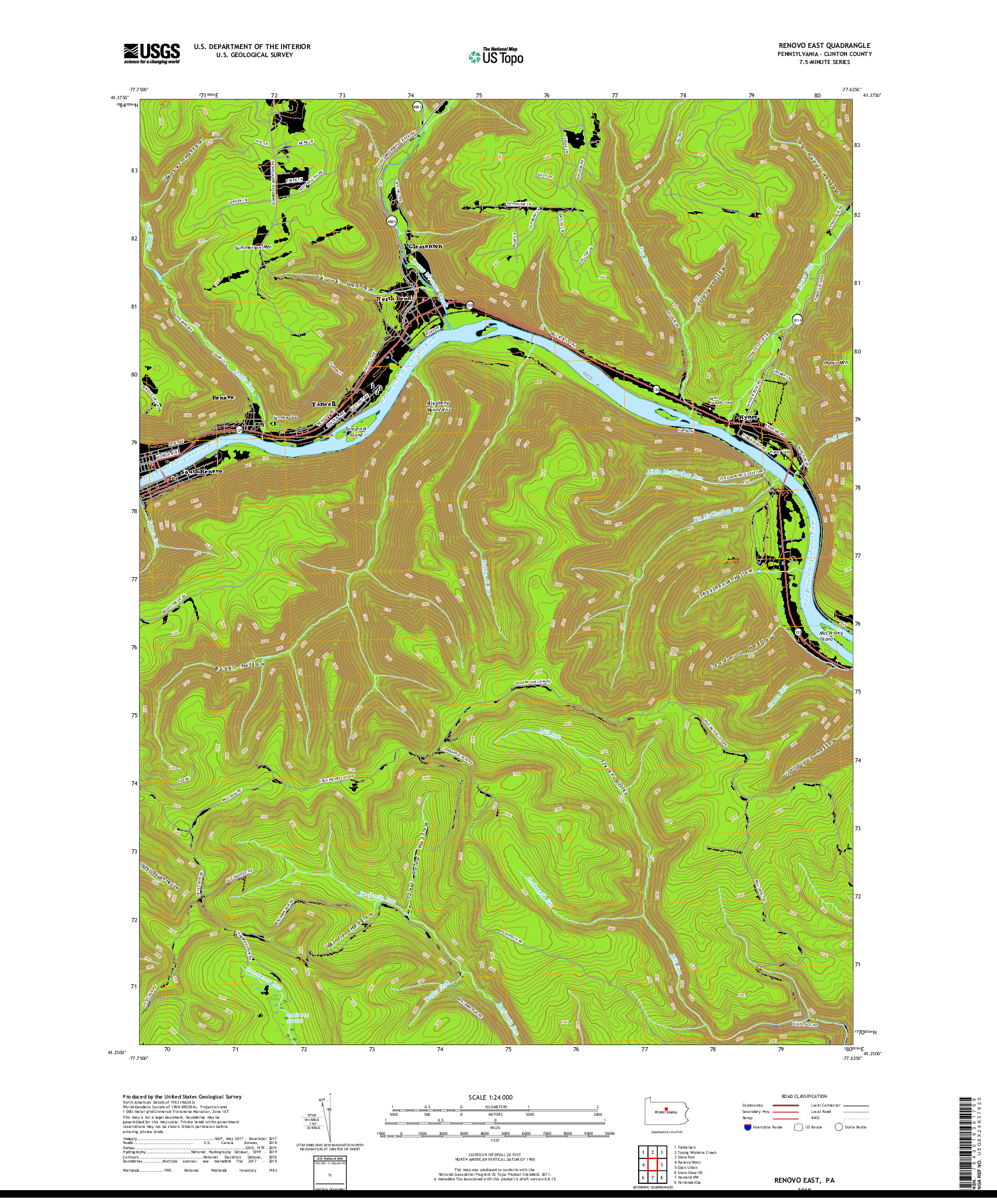 USGS US TOPO 7.5-MINUTE MAP FOR RENOVO EAST, PA 2019