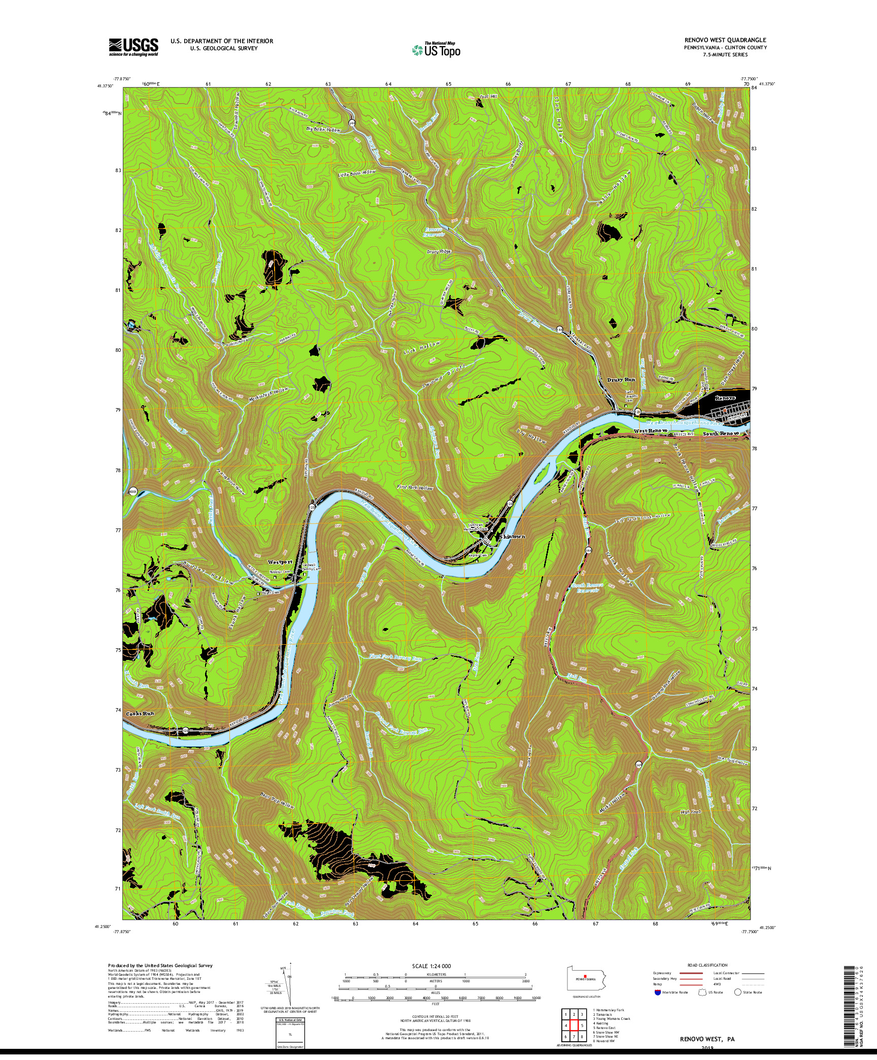 USGS US TOPO 7.5-MINUTE MAP FOR RENOVO WEST, PA 2019