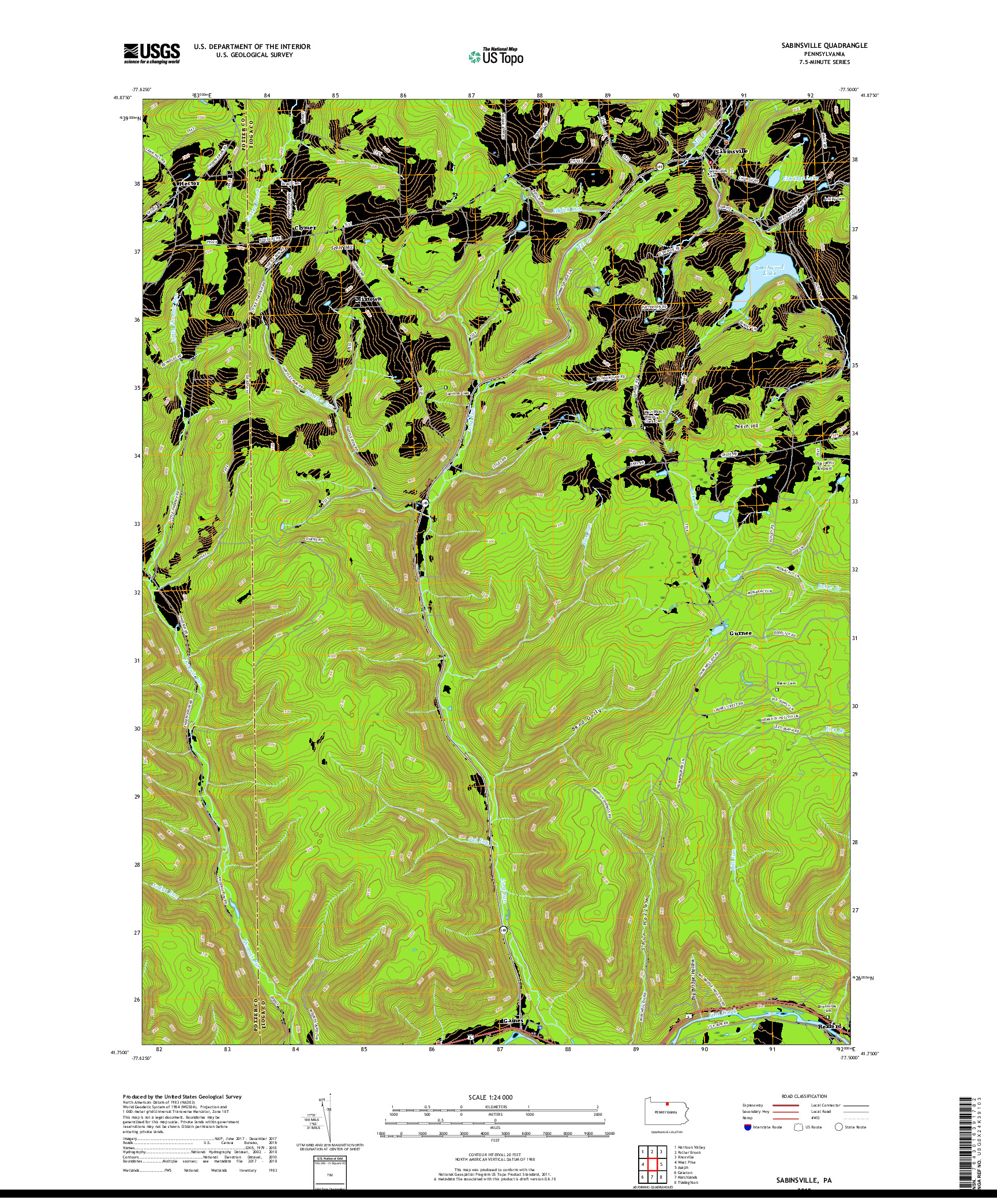 USGS US TOPO 7.5-MINUTE MAP FOR SABINSVILLE, PA 2019