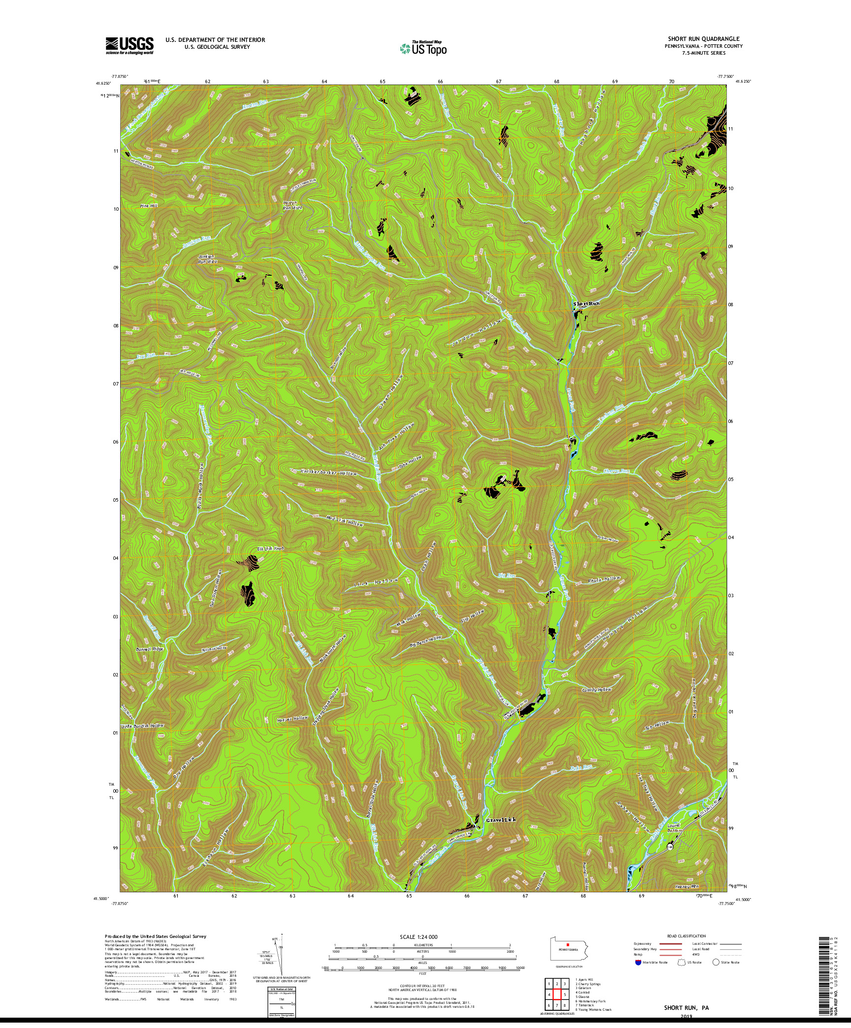 USGS US TOPO 7.5-MINUTE MAP FOR SHORT RUN, PA 2019