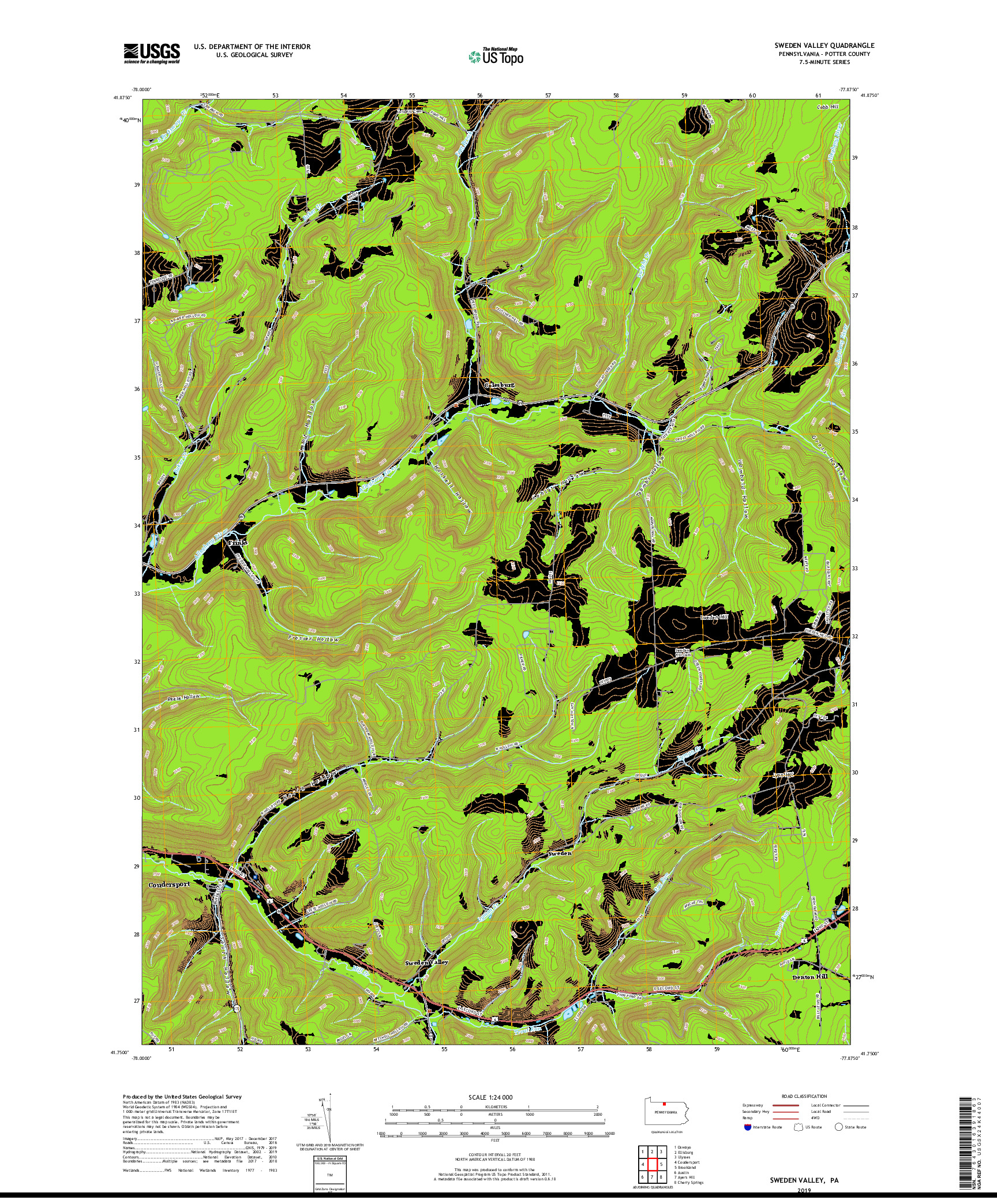 USGS US TOPO 7.5-MINUTE MAP FOR SWEDEN VALLEY, PA 2019