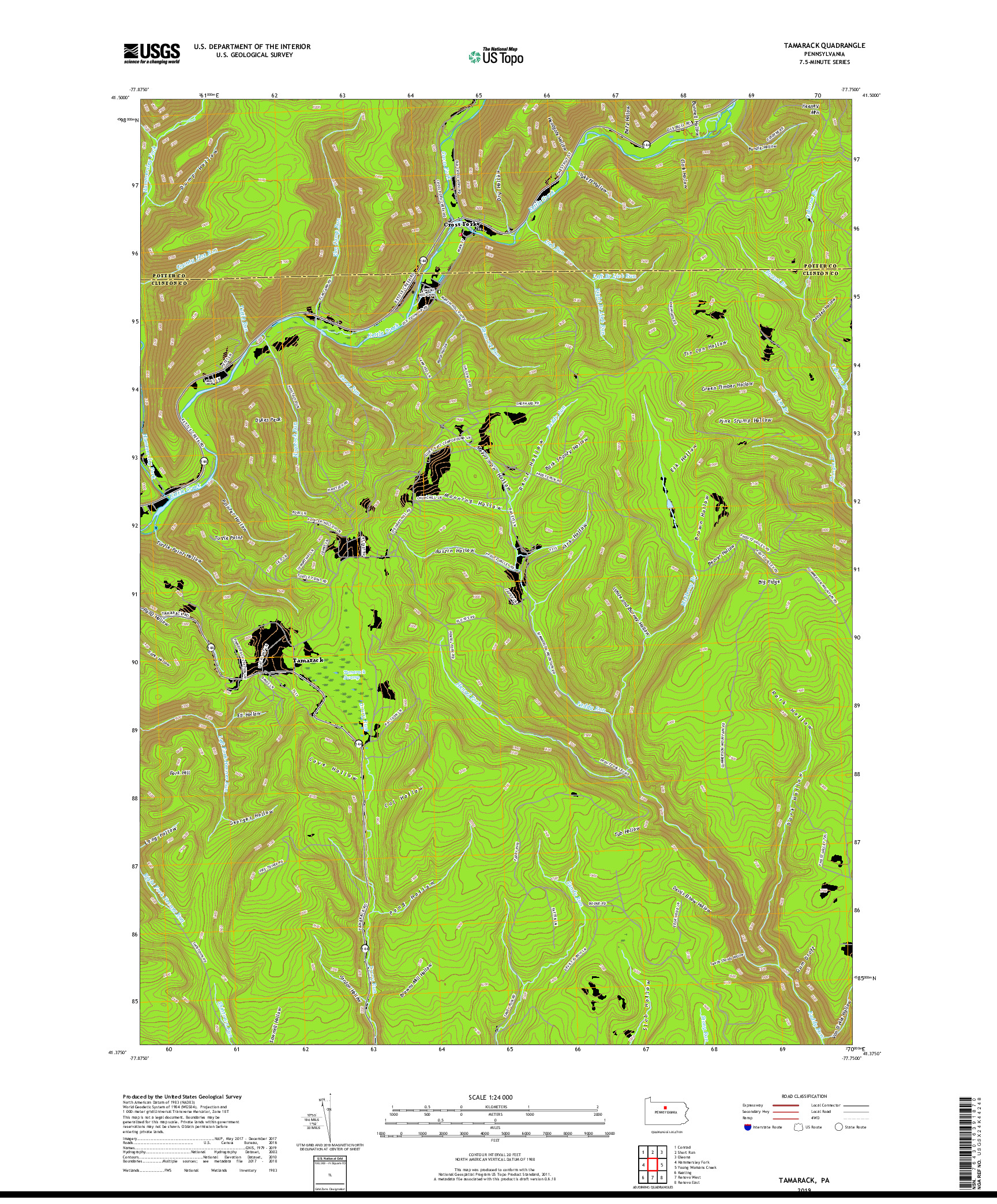 USGS US TOPO 7.5-MINUTE MAP FOR TAMARACK, PA 2019