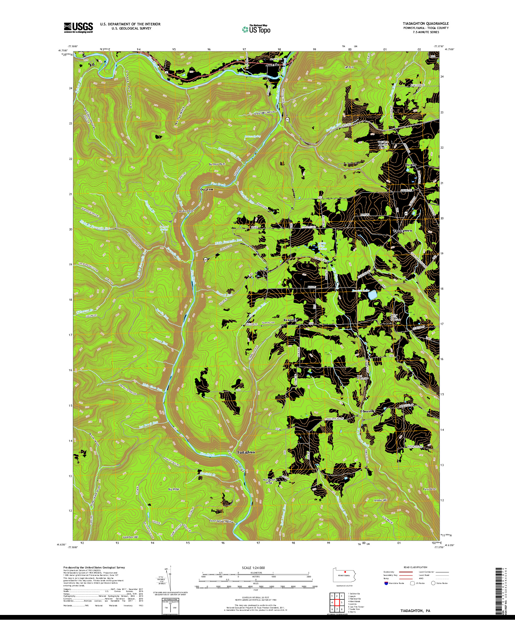 USGS US TOPO 7.5-MINUTE MAP FOR TIADAGHTON, PA 2019