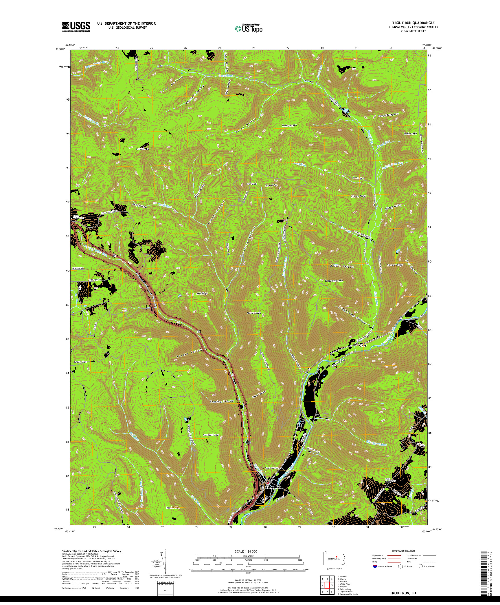 USGS US TOPO 7.5-MINUTE MAP FOR TROUT RUN, PA 2019
