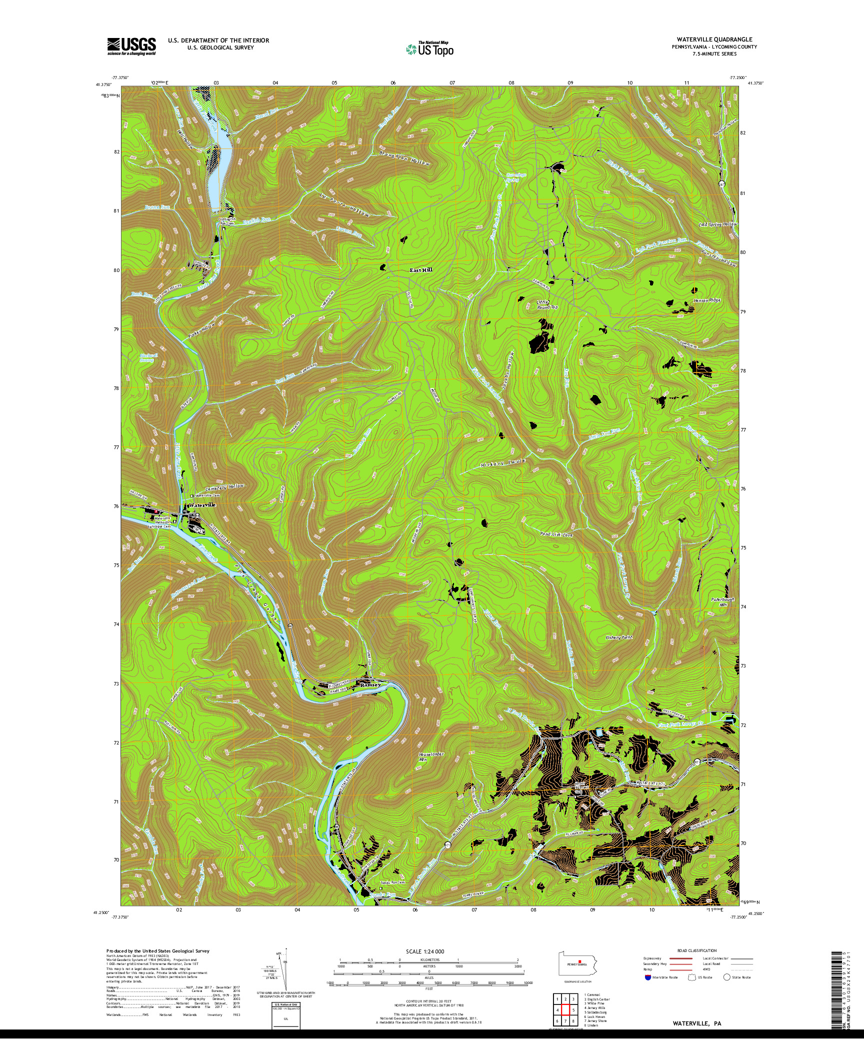 USGS US TOPO 7.5-MINUTE MAP FOR WATERVILLE, PA 2019