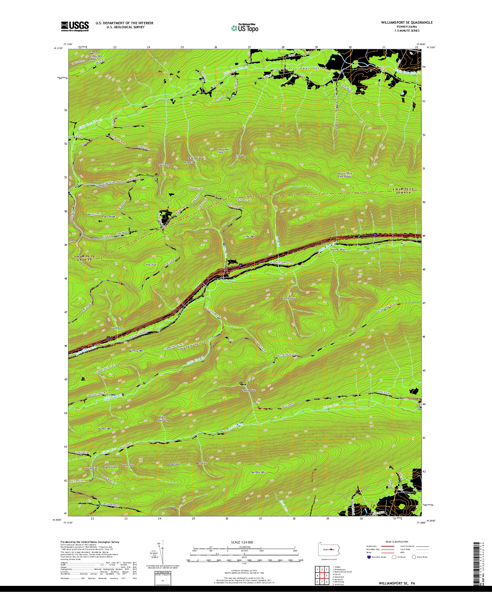 USGS US TOPO 7.5-MINUTE MAP FOR WILLIAMSPORT SE, PA 2019