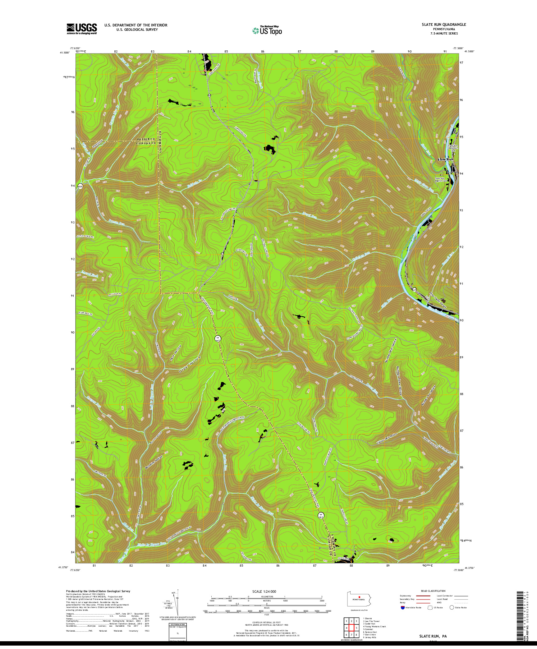 USGS US TOPO 7.5-MINUTE MAP FOR SLATE RUN, PA 2019