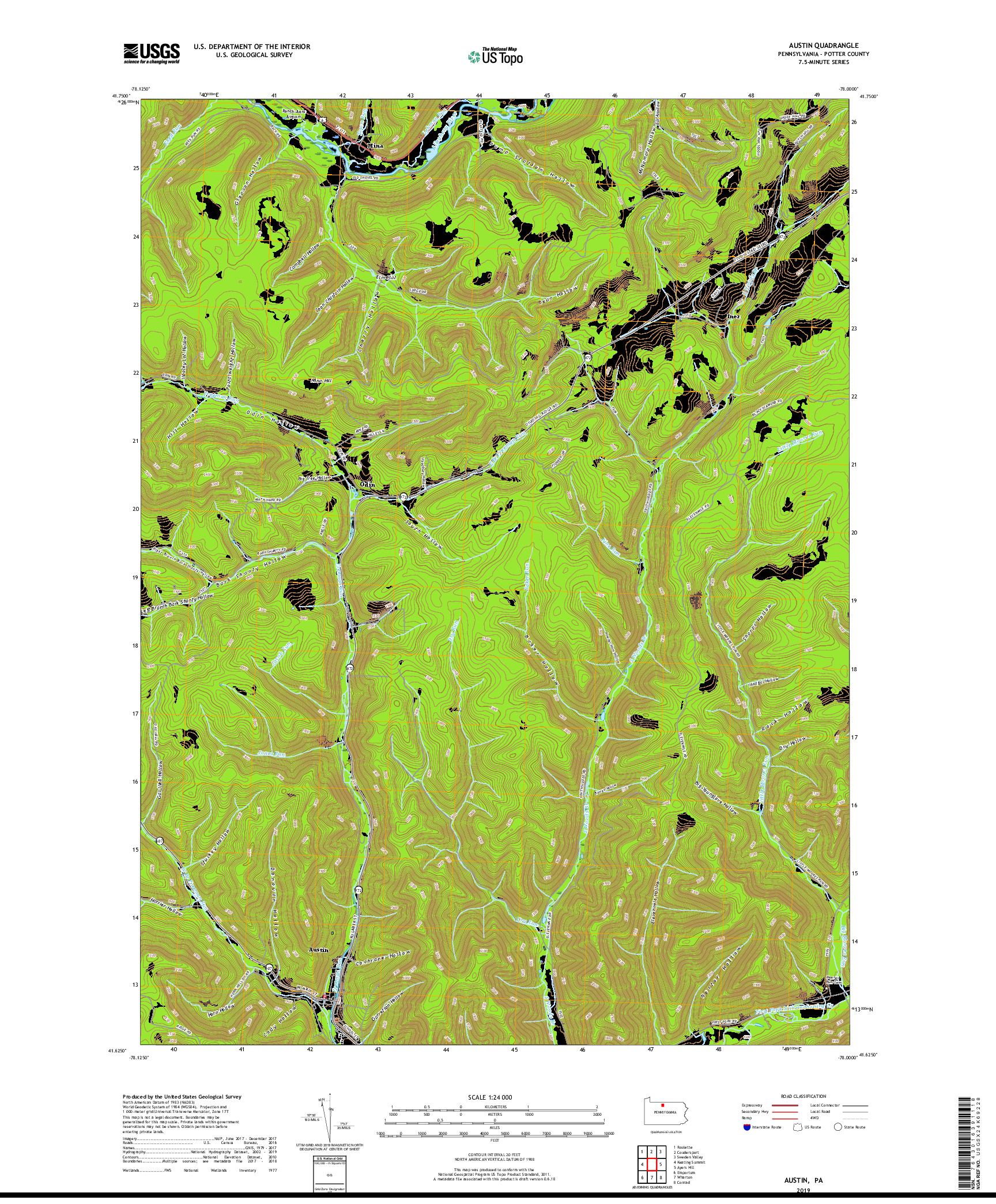 USGS US TOPO 7.5-MINUTE MAP FOR AUSTIN, PA 2019
