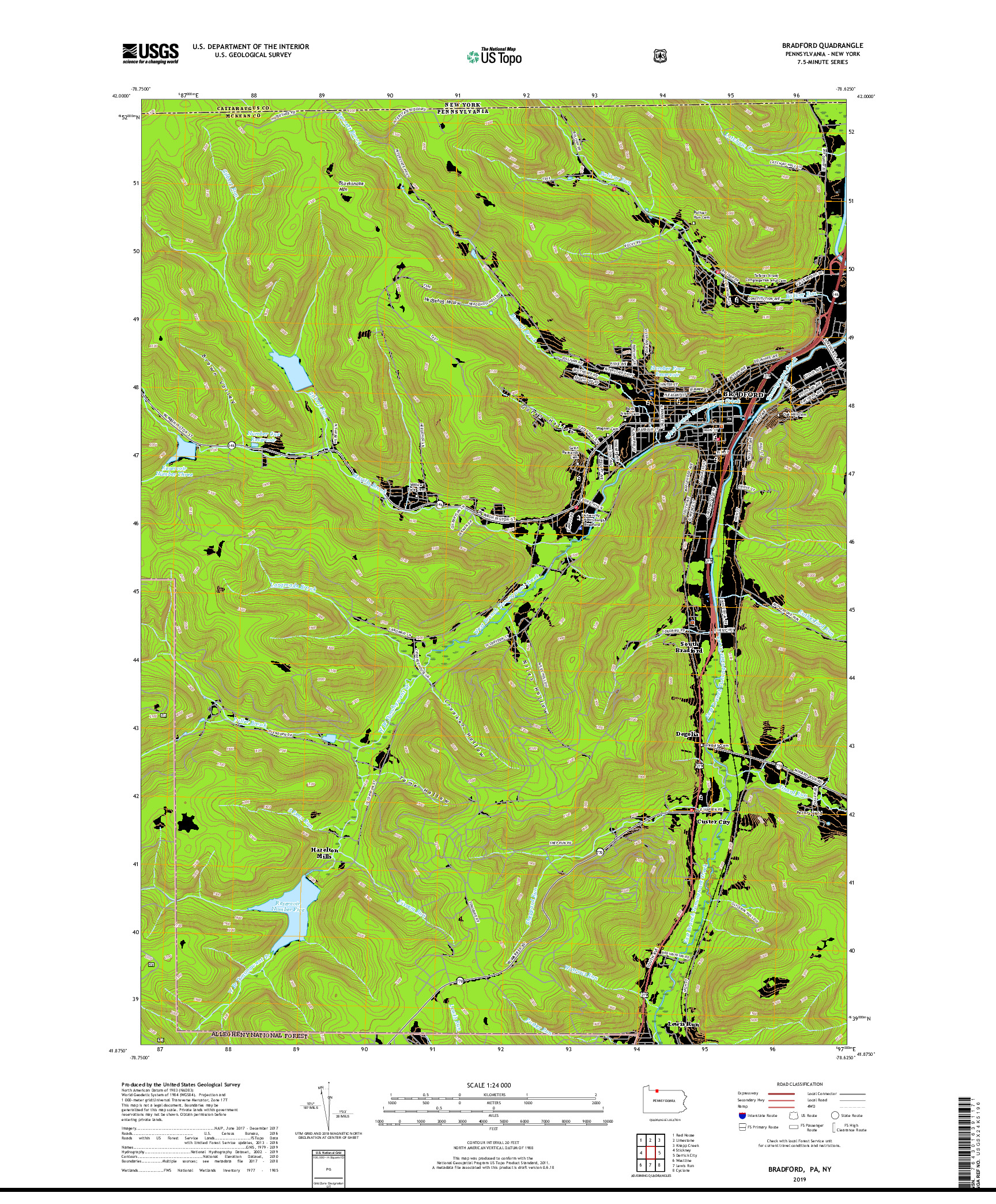 USGS US TOPO 7.5-MINUTE MAP FOR BRADFORD, PA,NY 2019