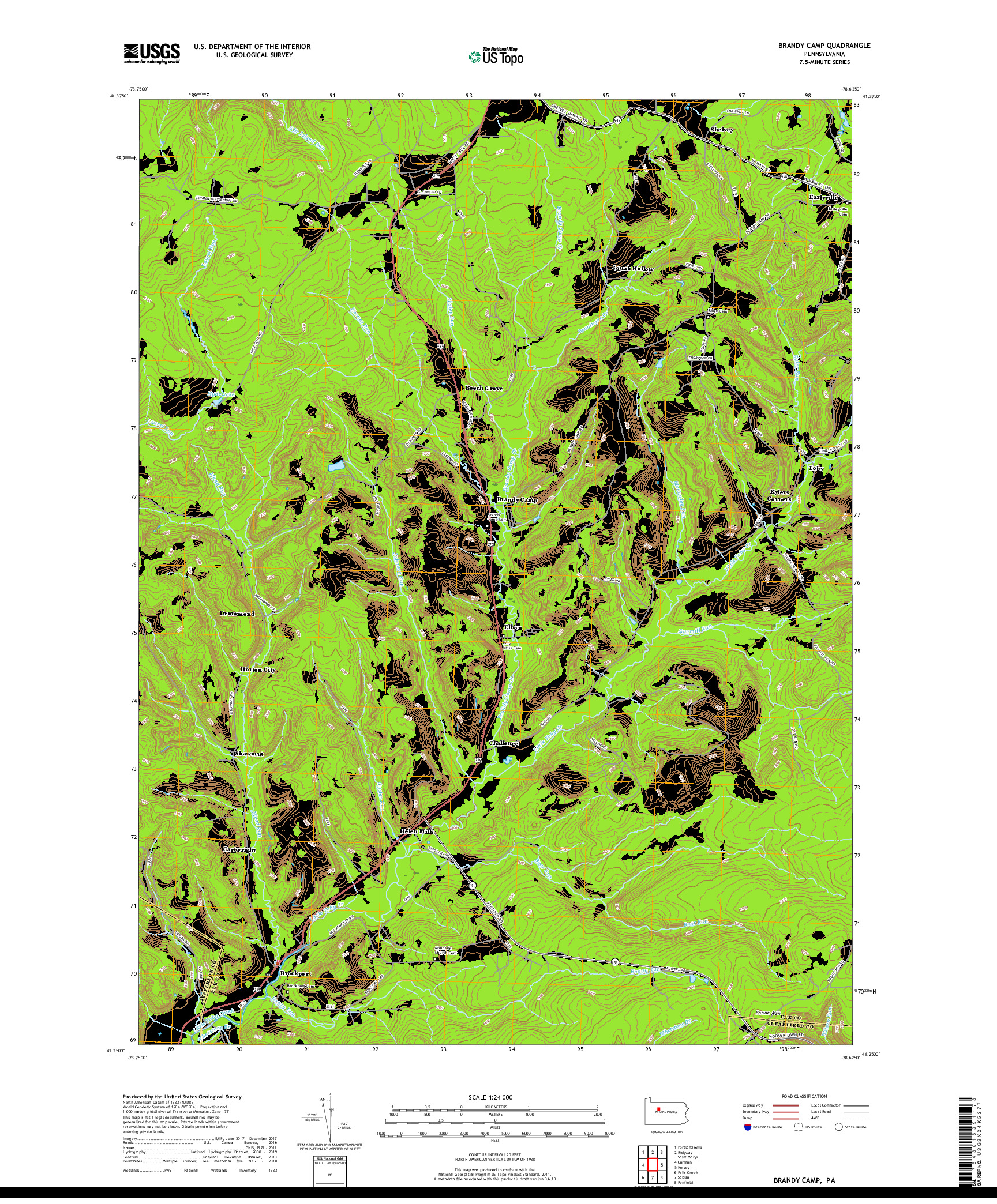 USGS US TOPO 7.5-MINUTE MAP FOR BRANDY CAMP, PA 2019