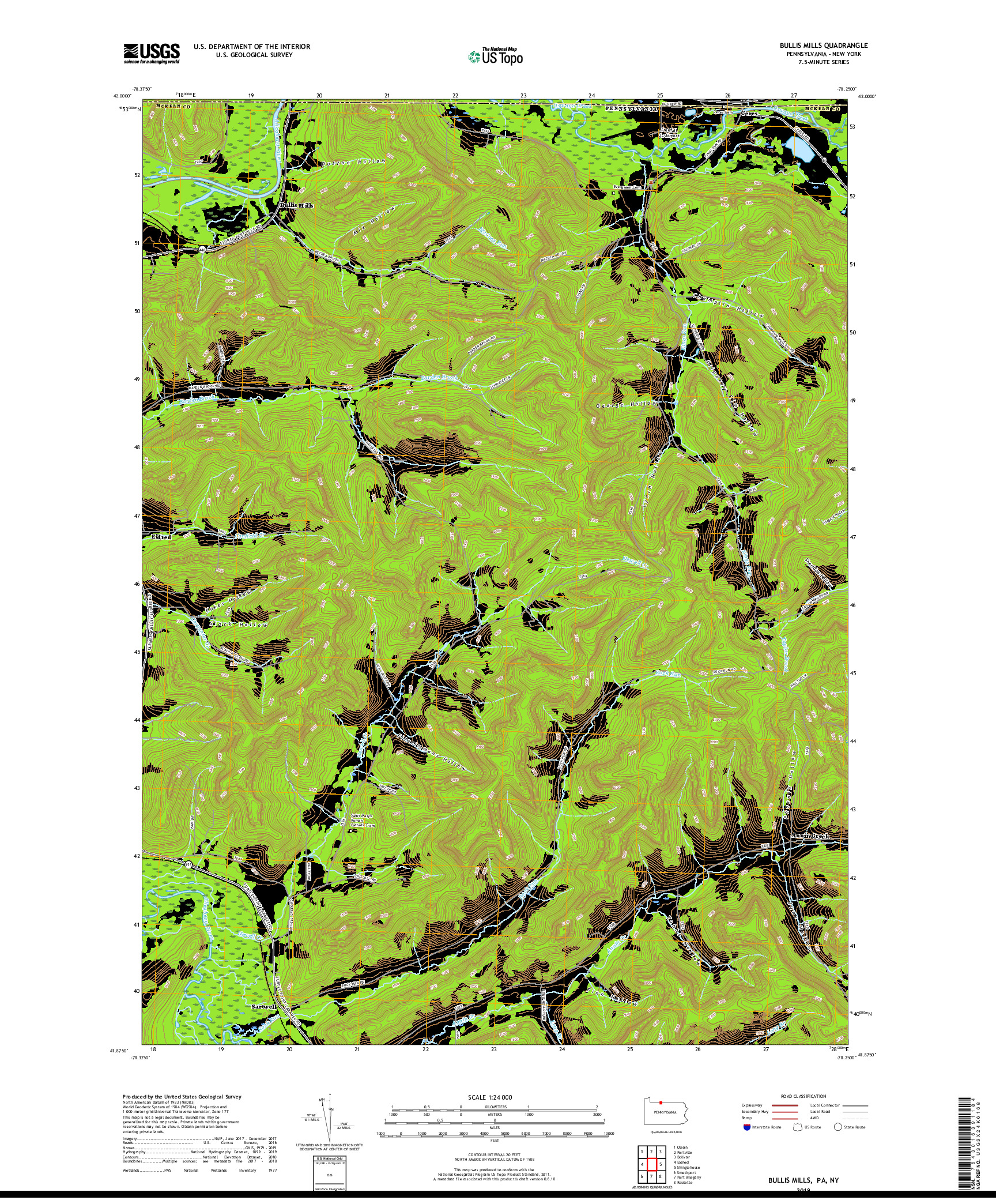 USGS US TOPO 7.5-MINUTE MAP FOR BULLIS MILLS, PA,NY 2019