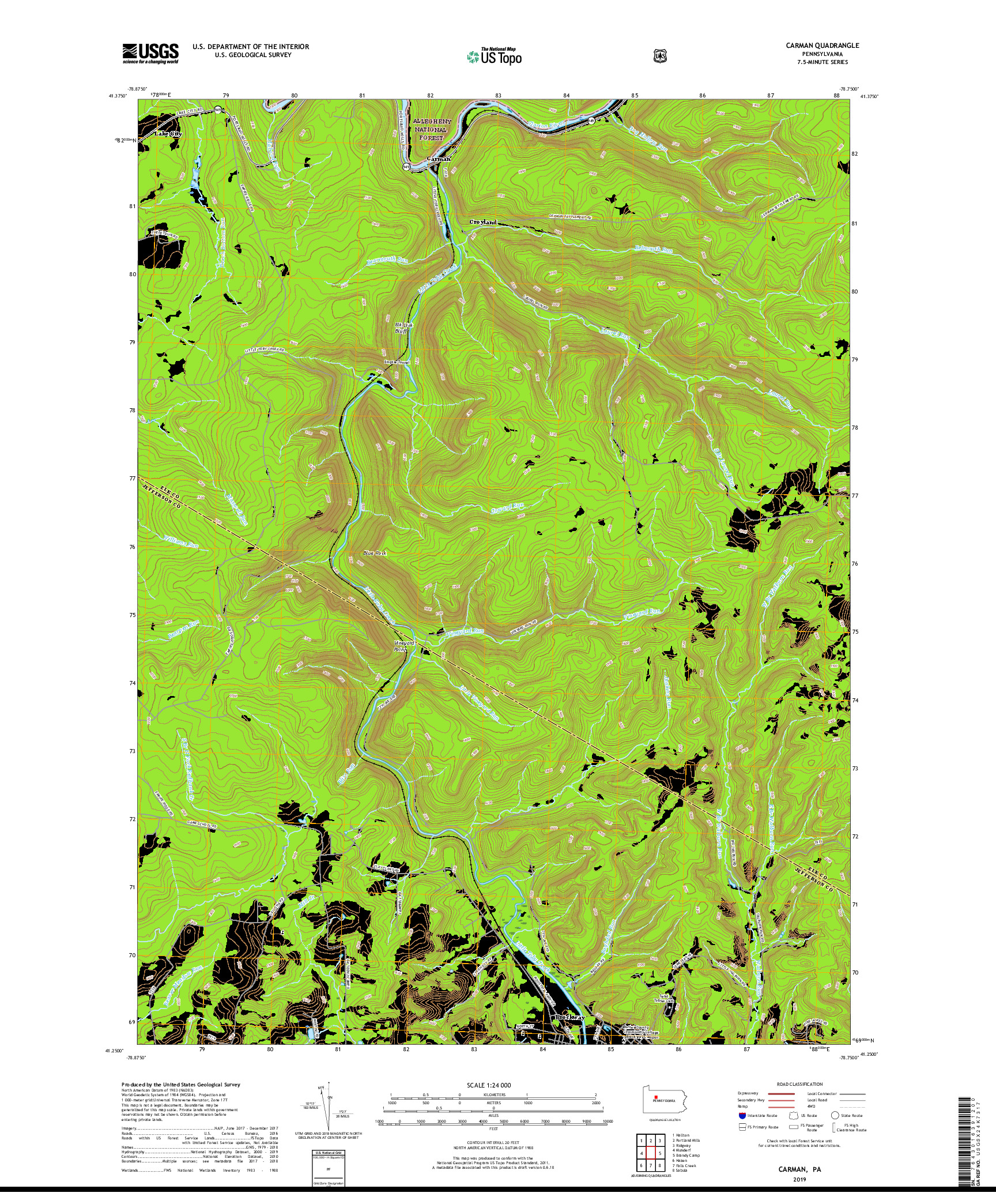 USGS US TOPO 7.5-MINUTE MAP FOR CARMAN, PA 2019