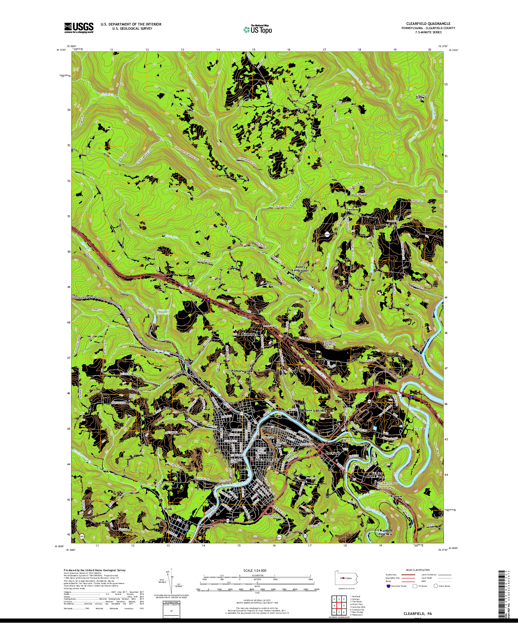 USGS US TOPO 7.5-MINUTE MAP FOR CLEARFIELD, PA 2019