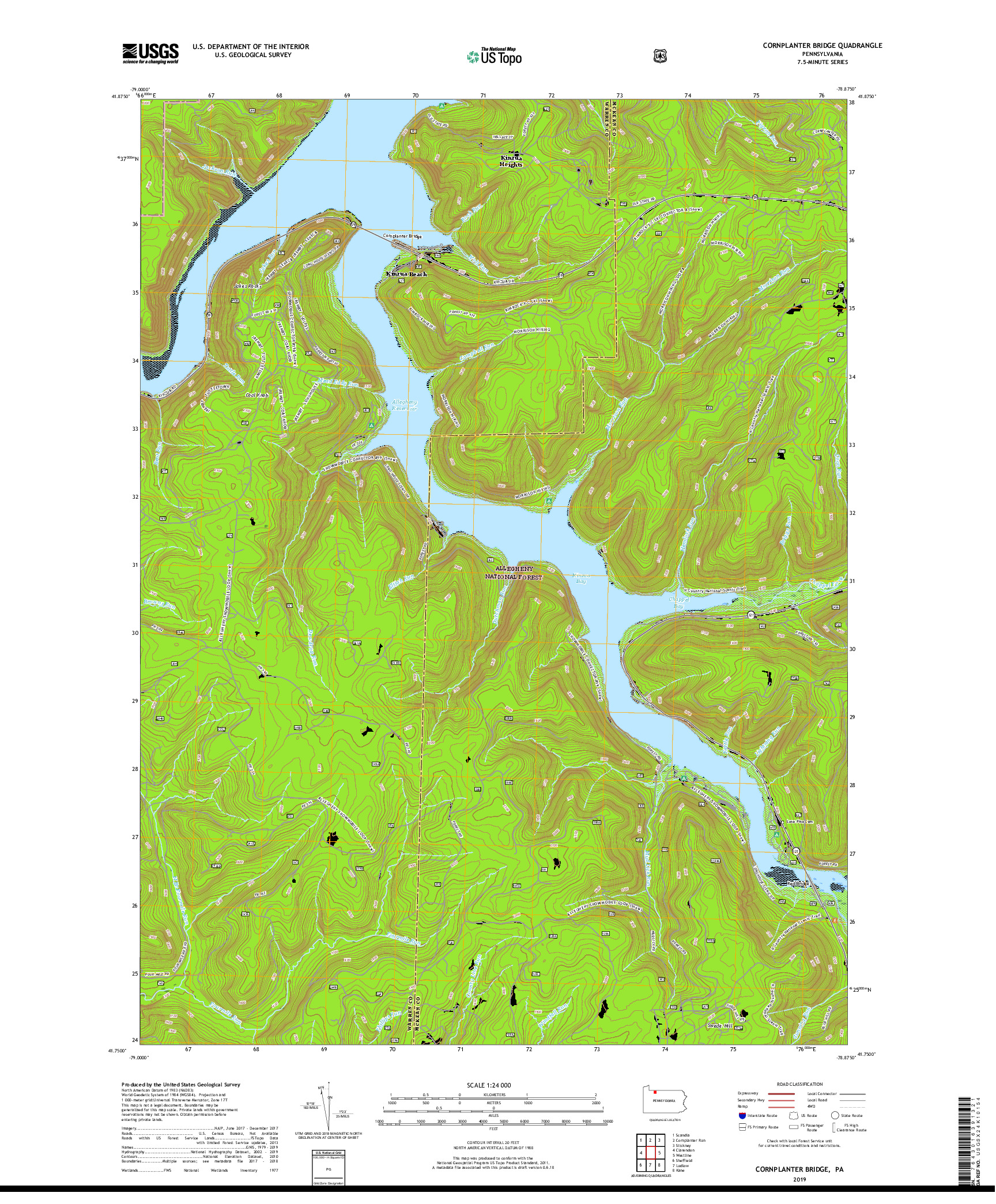 USGS US TOPO 7.5-MINUTE MAP FOR CORNPLANTER BRIDGE, PA 2019