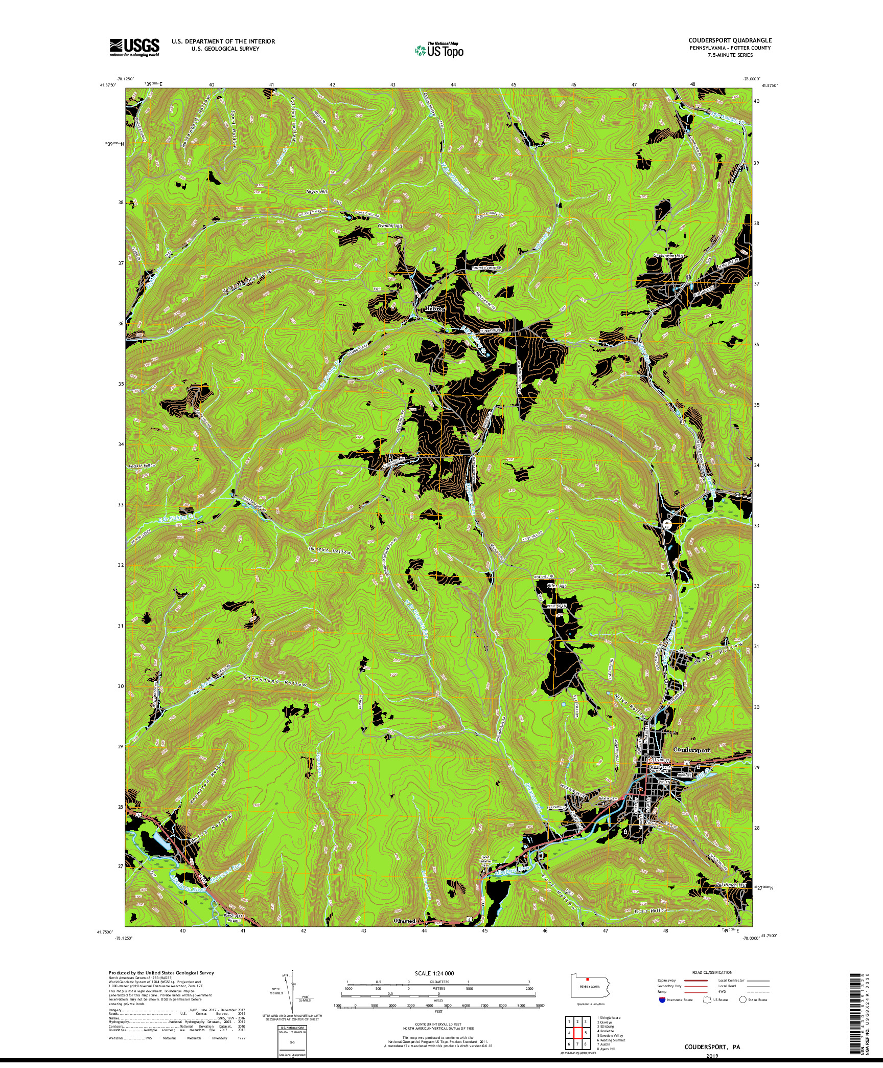USGS US TOPO 7.5-MINUTE MAP FOR COUDERSPORT, PA 2019