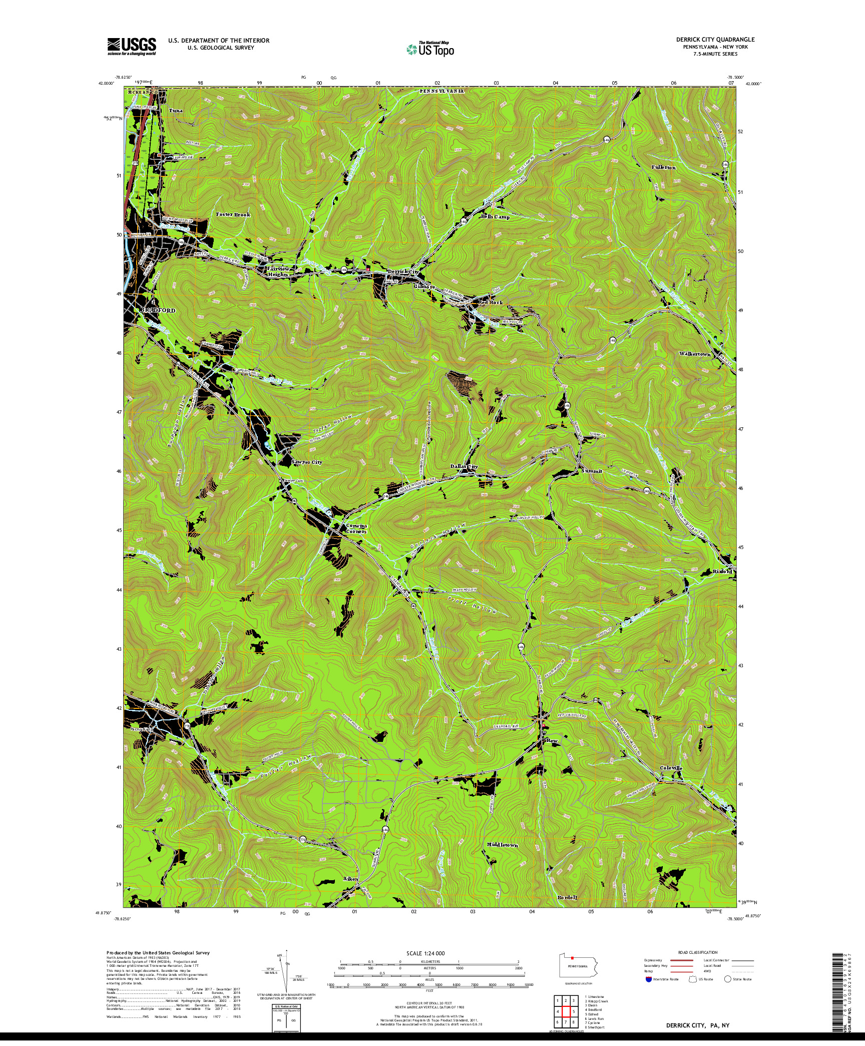 USGS US TOPO 7.5-MINUTE MAP FOR DERRICK CITY, PA,NY 2019