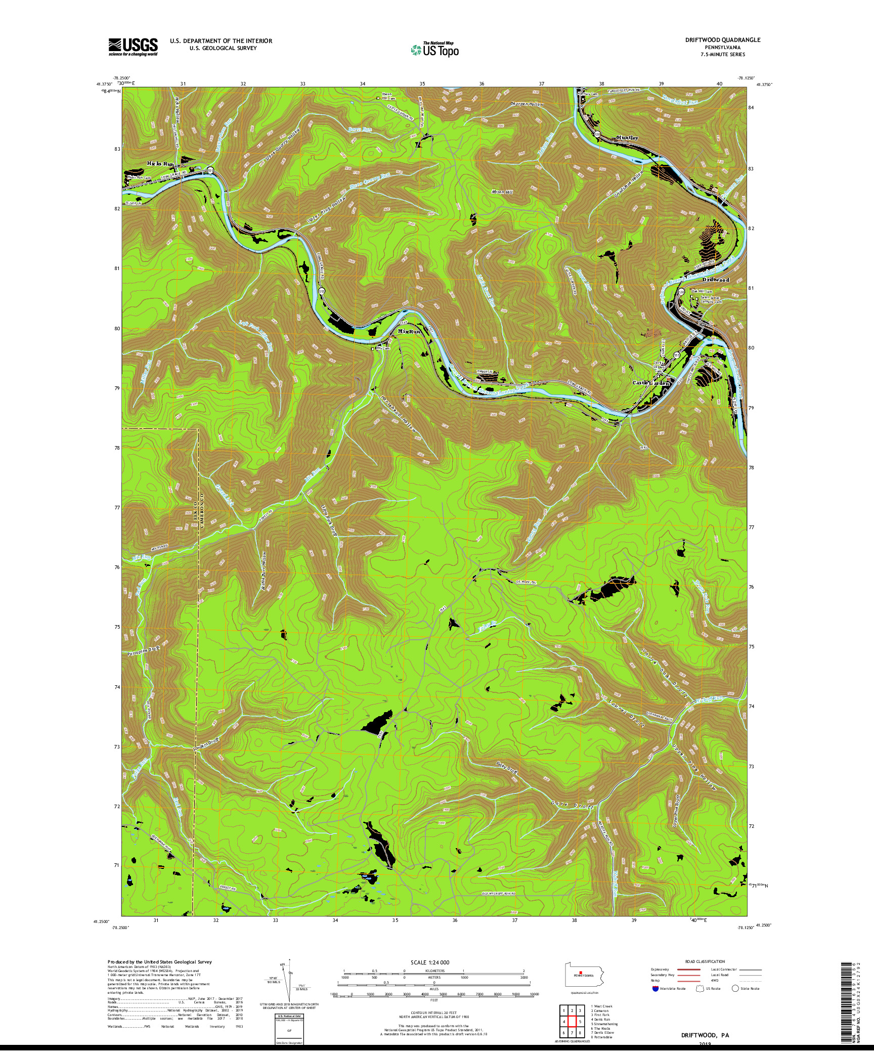 USGS US TOPO 7.5-MINUTE MAP FOR DRIFTWOOD, PA 2019