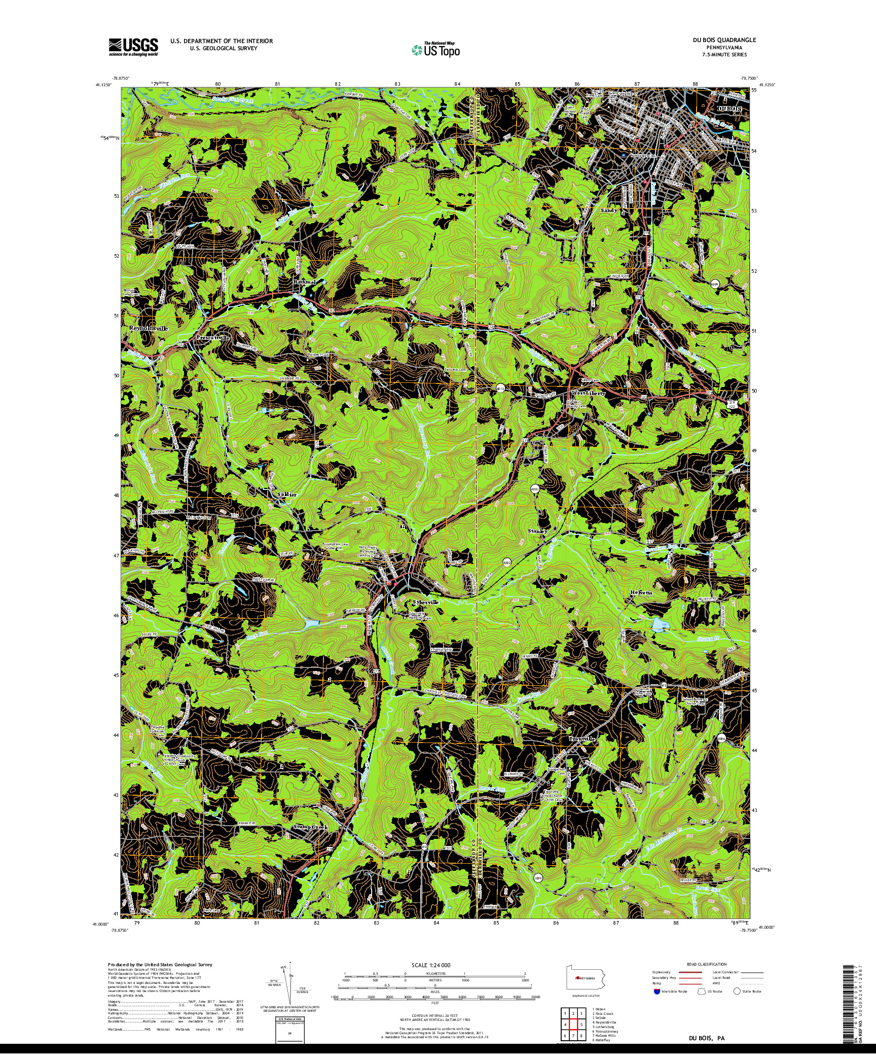 USGS US TOPO 7.5-MINUTE MAP FOR DU BOIS, PA 2019