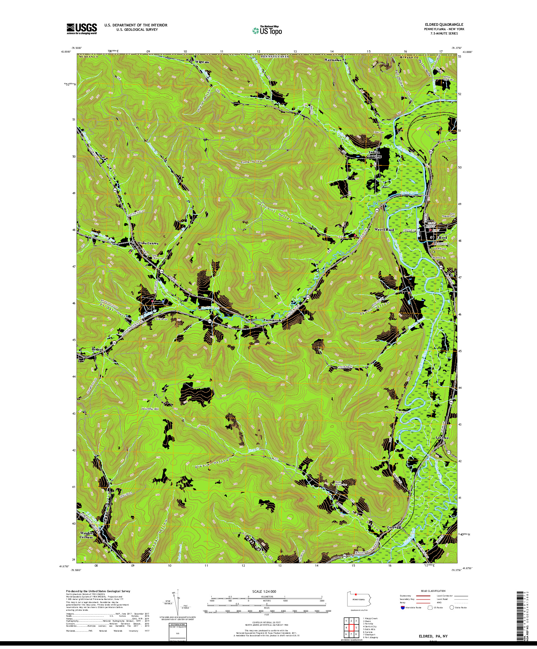 USGS US TOPO 7.5-MINUTE MAP FOR ELDRED, PA,NY 2019