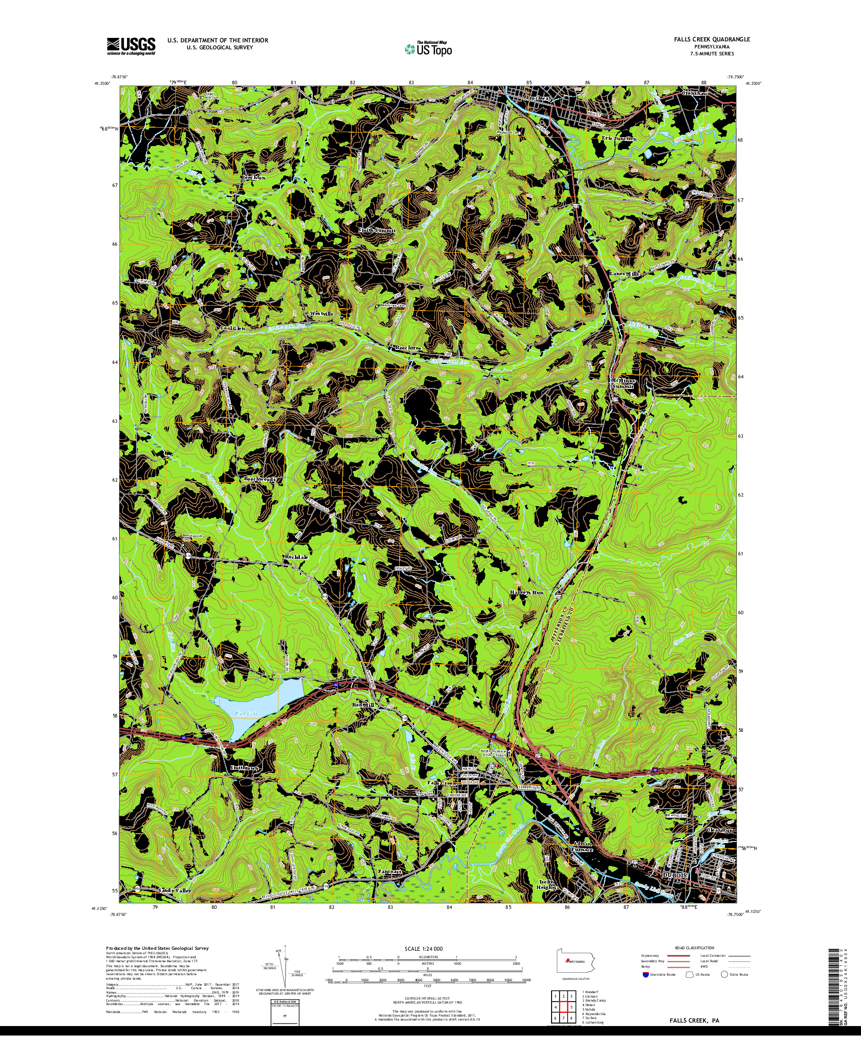 USGS US TOPO 7.5-MINUTE MAP FOR FALLS CREEK, PA 2019