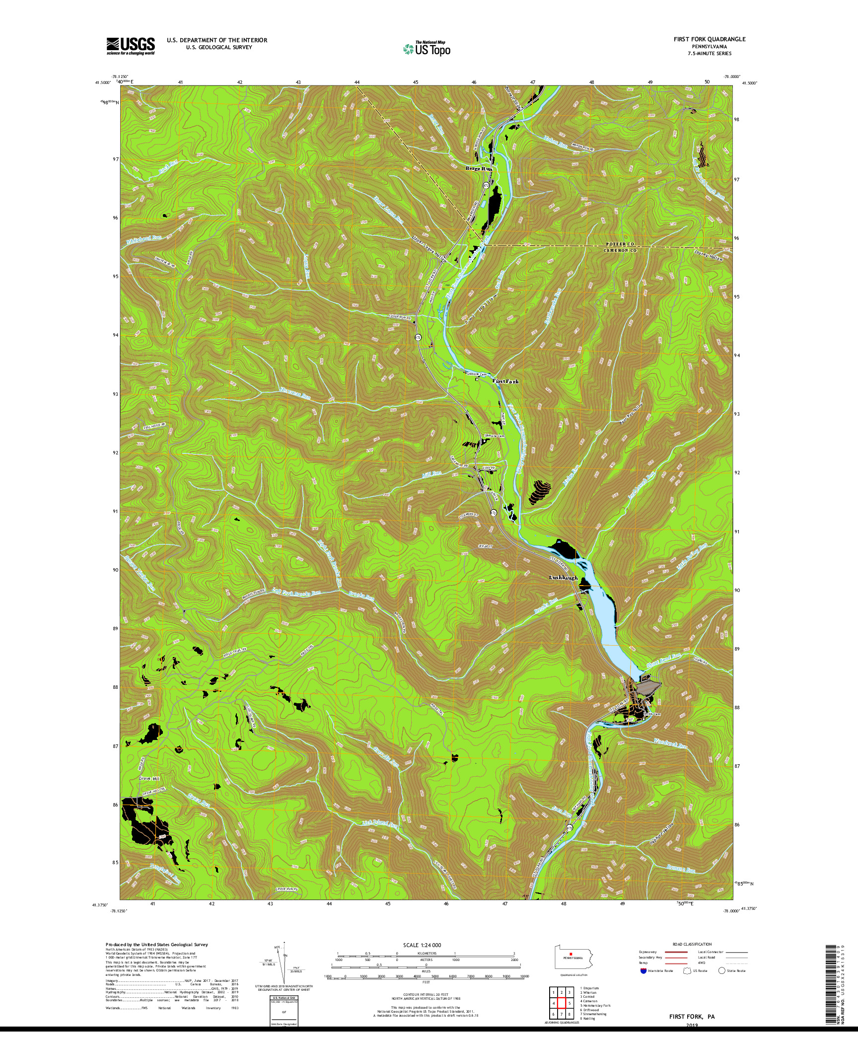 USGS US TOPO 7.5-MINUTE MAP FOR FIRST FORK, PA 2019
