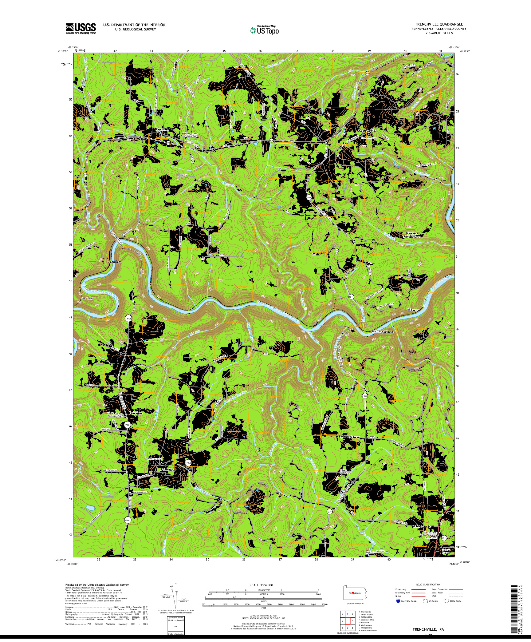 USGS US TOPO 7.5-MINUTE MAP FOR FRENCHVILLE, PA 2019