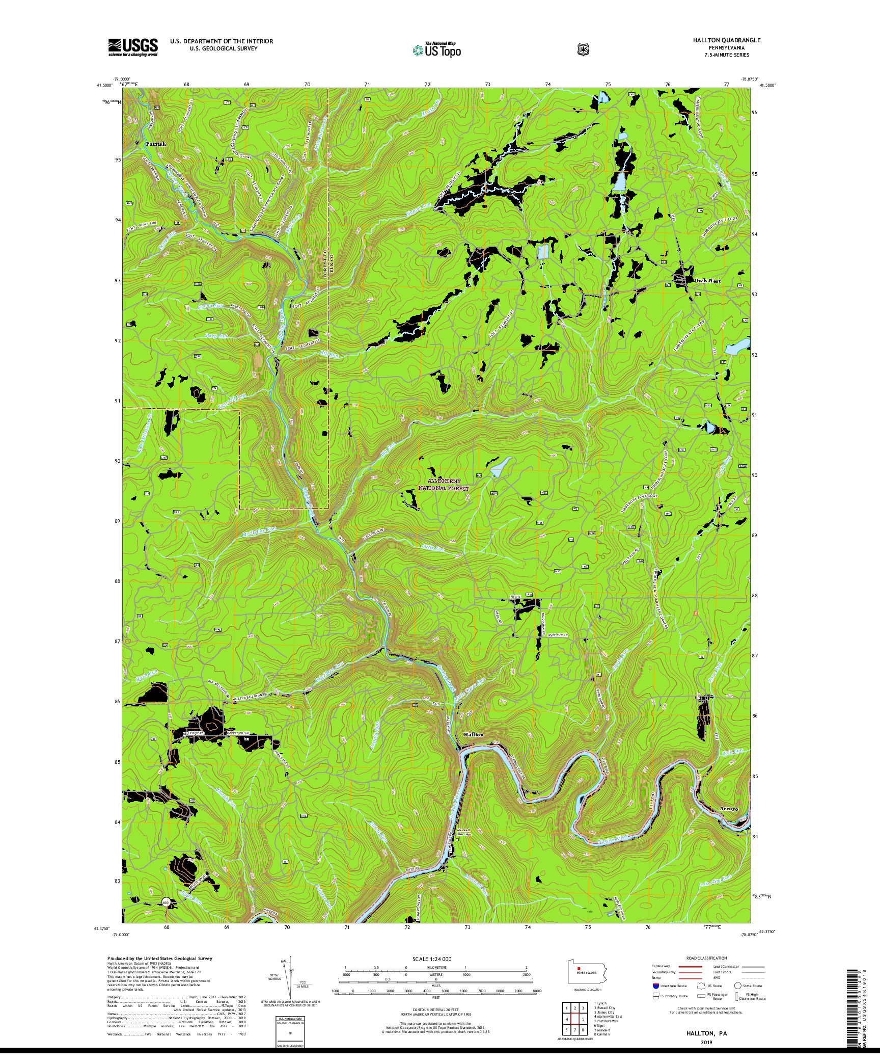 USGS US TOPO 7.5-MINUTE MAP FOR HALLTON, PA 2019