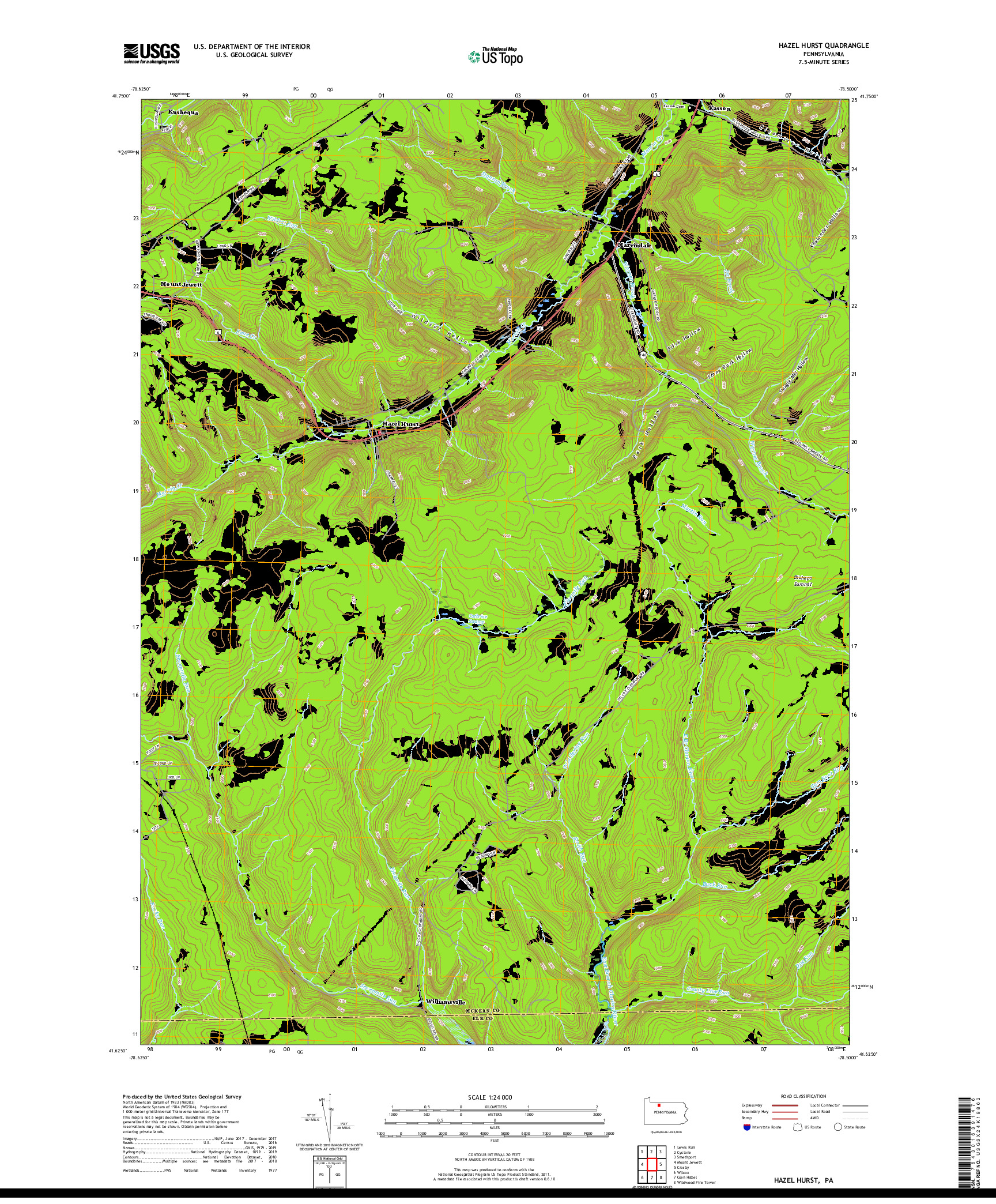 USGS US TOPO 7.5-MINUTE MAP FOR HAZEL HURST, PA 2019