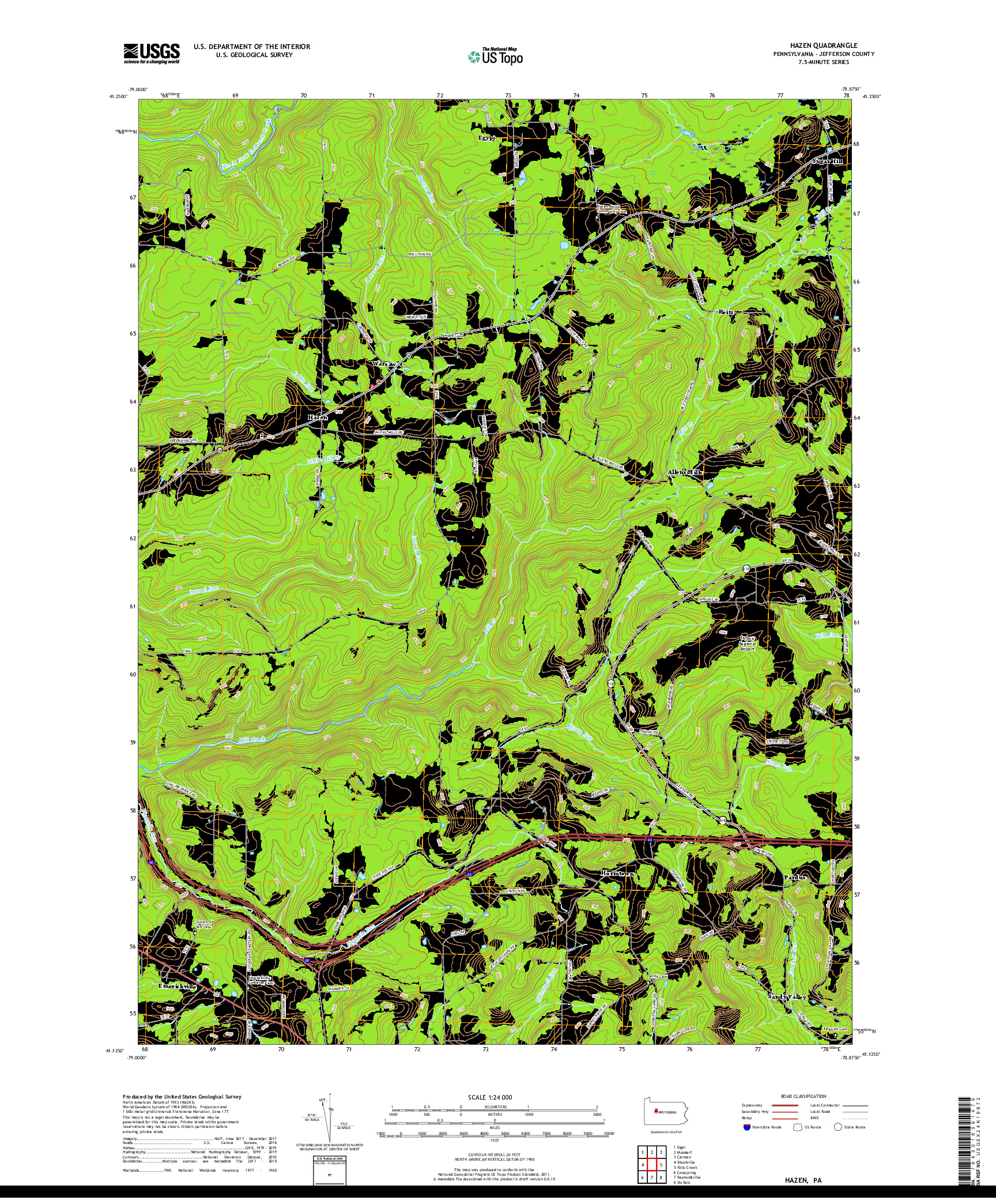 USGS US TOPO 7.5-MINUTE MAP FOR HAZEN, PA 2019