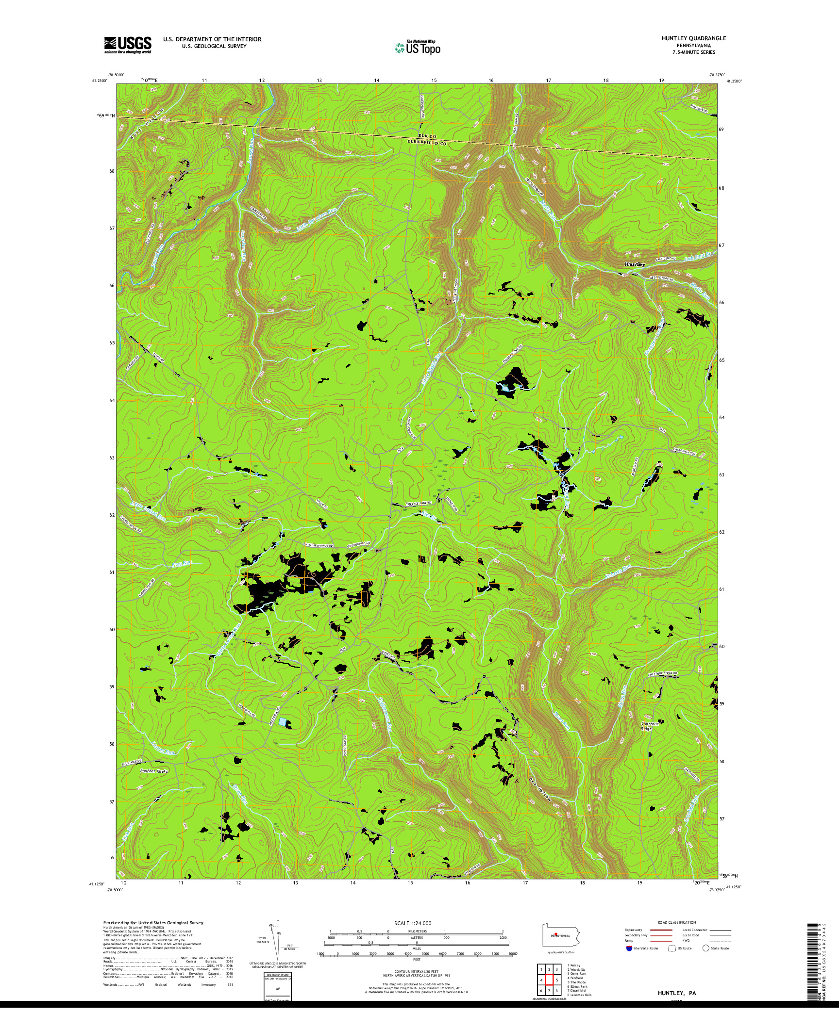 USGS US TOPO 7.5-MINUTE MAP FOR HUNTLEY, PA 2019