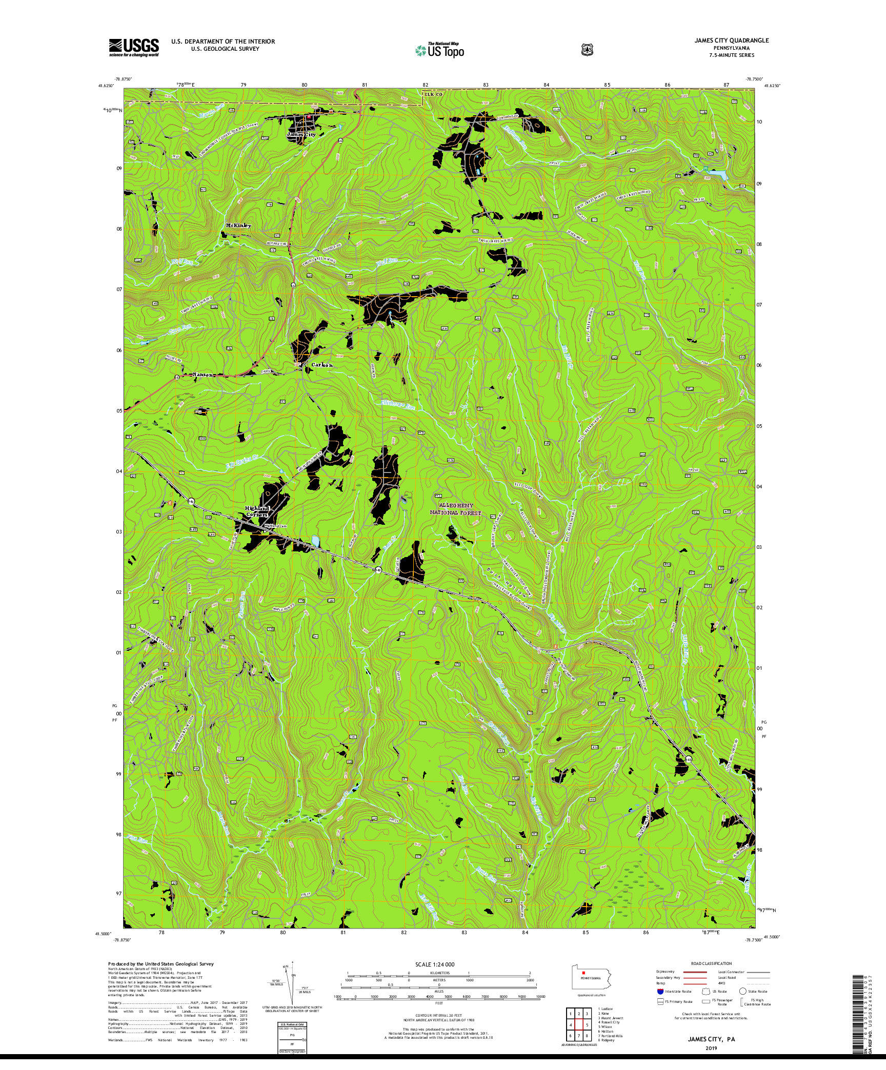 USGS US TOPO 7.5-MINUTE MAP FOR JAMES CITY, PA 2019