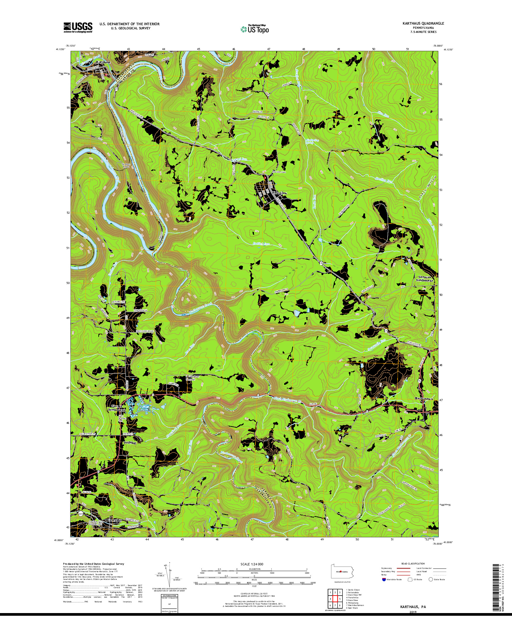 USGS US TOPO 7.5-MINUTE MAP FOR KARTHAUS, PA 2019