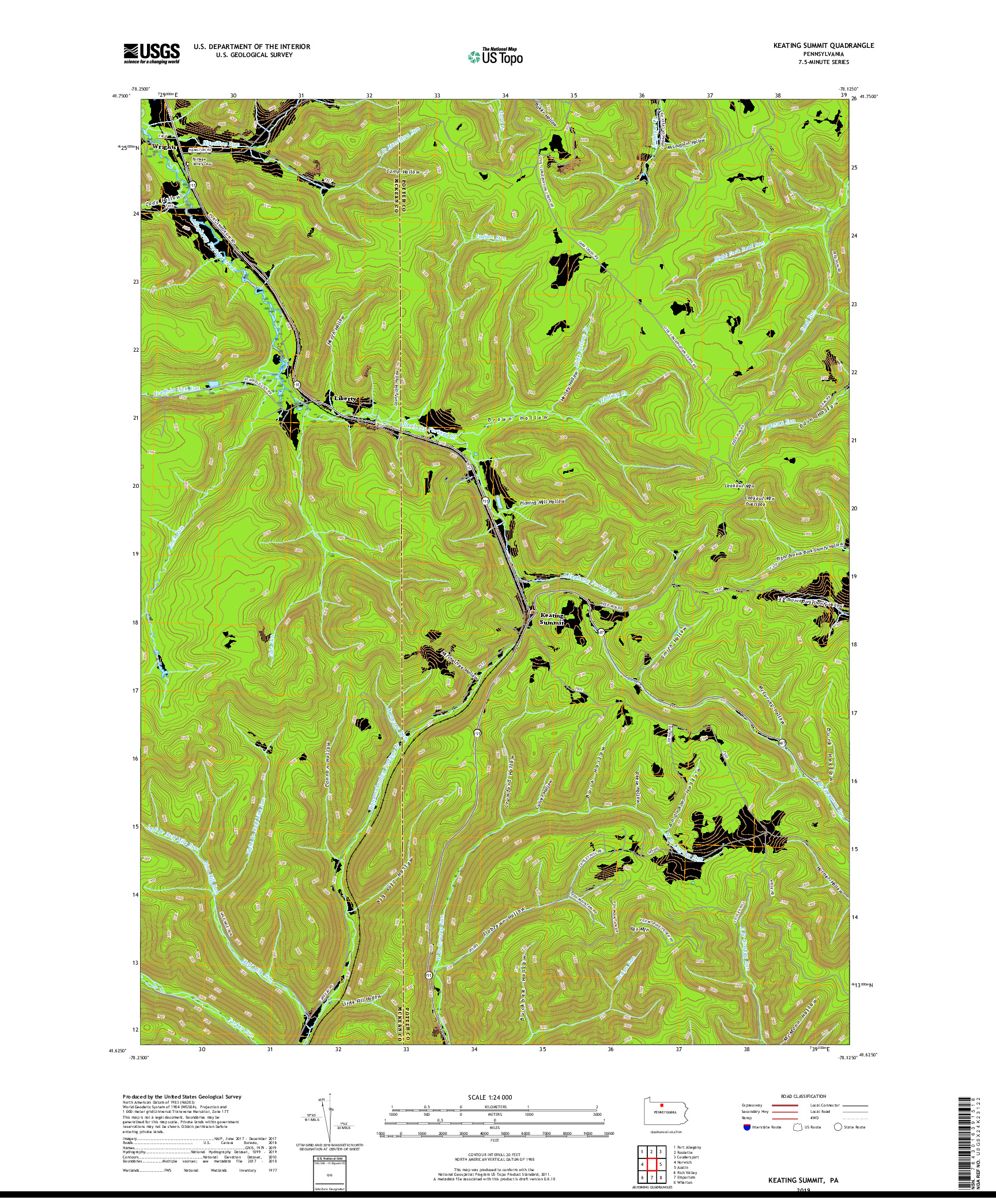 USGS US TOPO 7.5-MINUTE MAP FOR KEATING SUMMIT, PA 2019