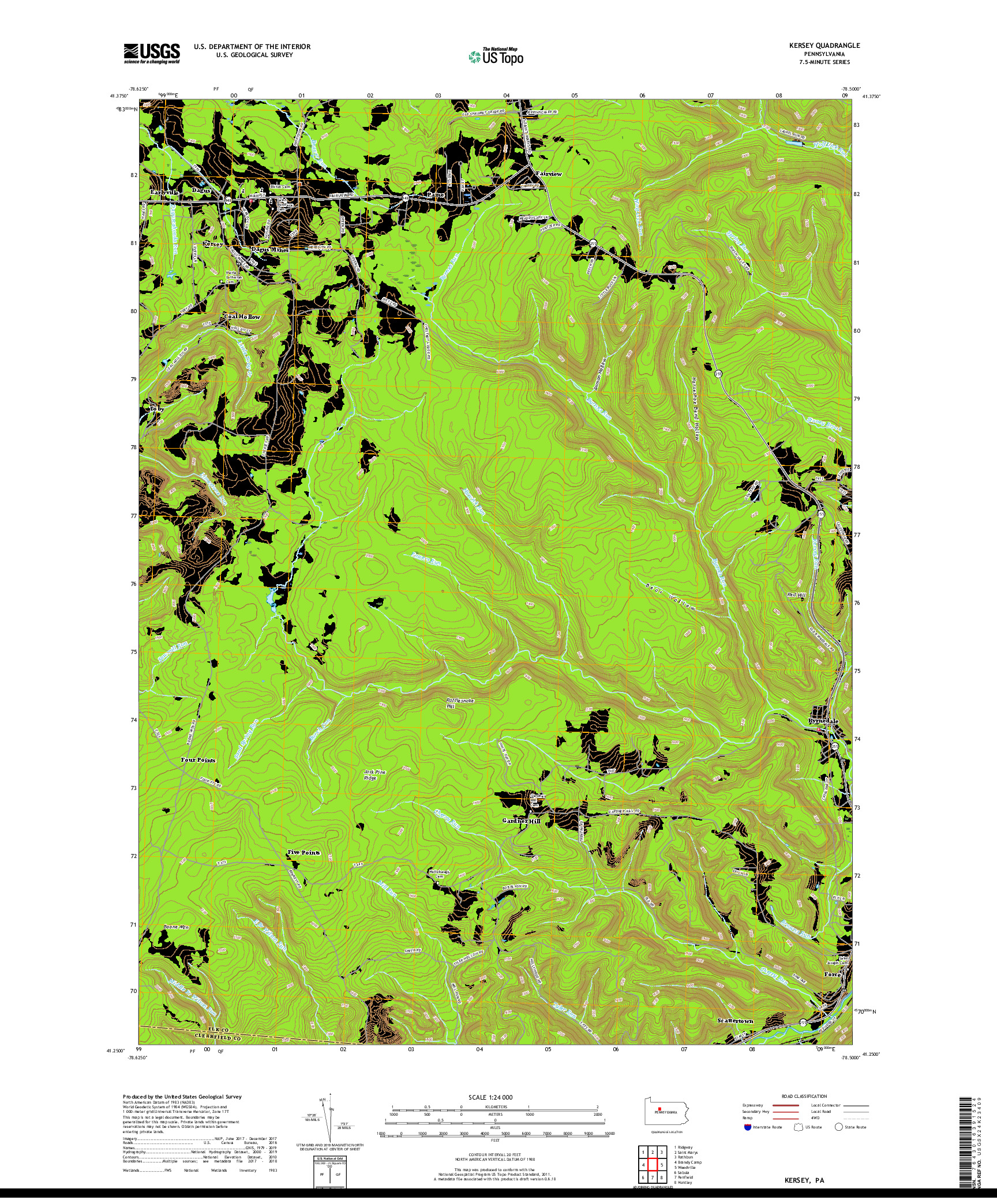 USGS US TOPO 7.5-MINUTE MAP FOR KERSEY, PA 2019